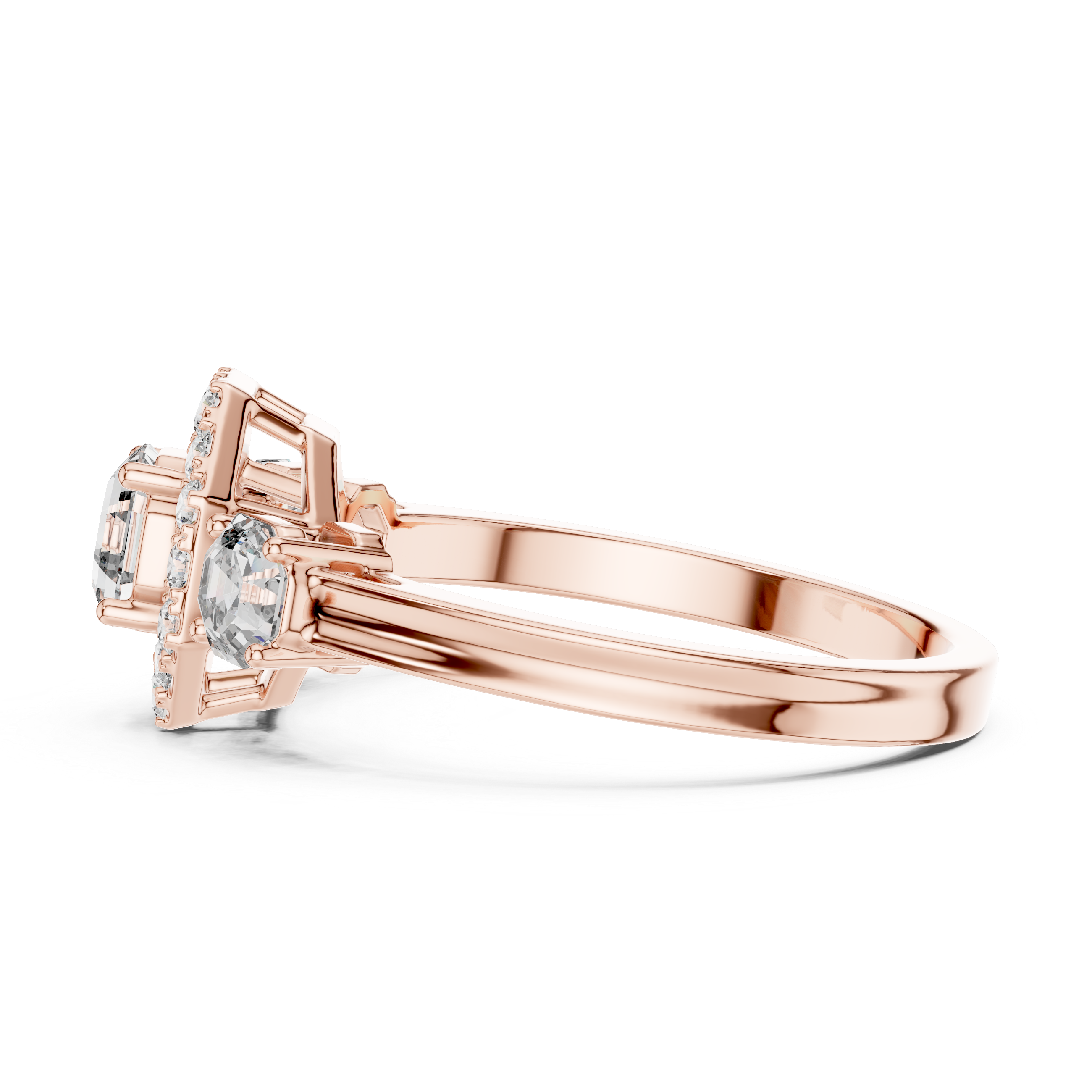Octagon Halo & Three-Stone Engagement Ring