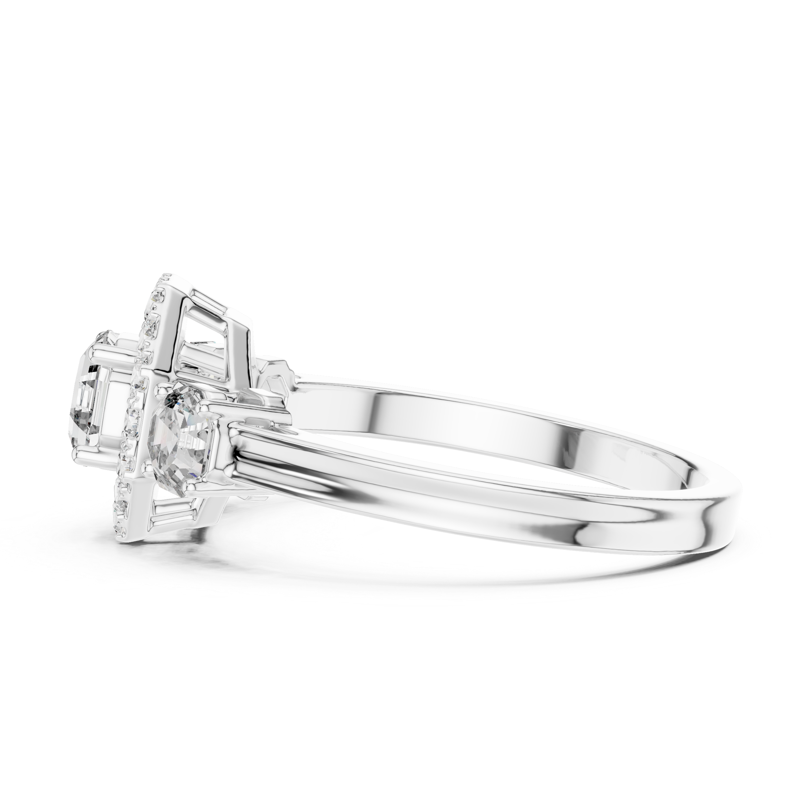 Octagon Halo & Three-Stone Engagement Ring