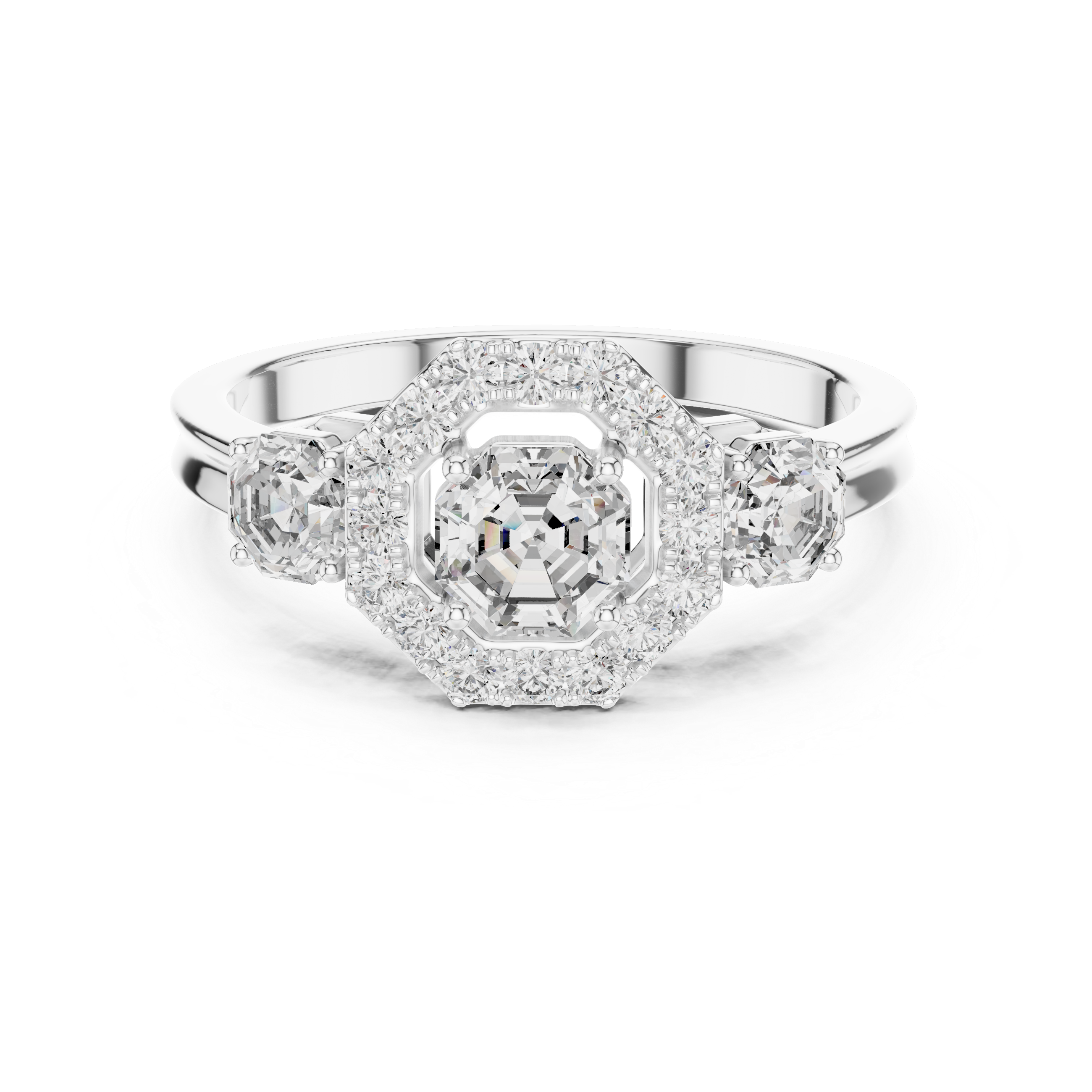 Octagon Halo & Three-Stone Engagement Ring