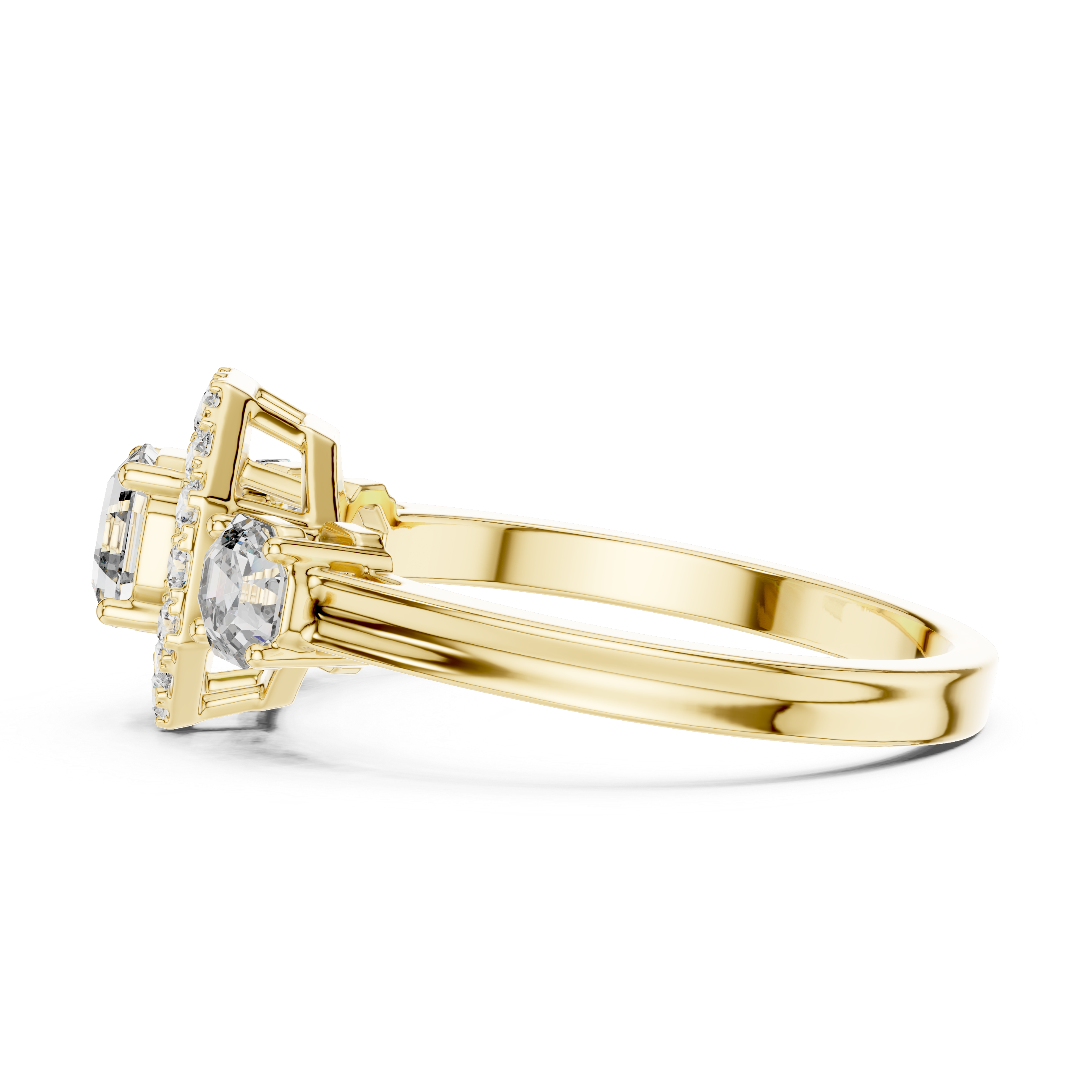Octagon Halo & Three-Stone Engagement Ring