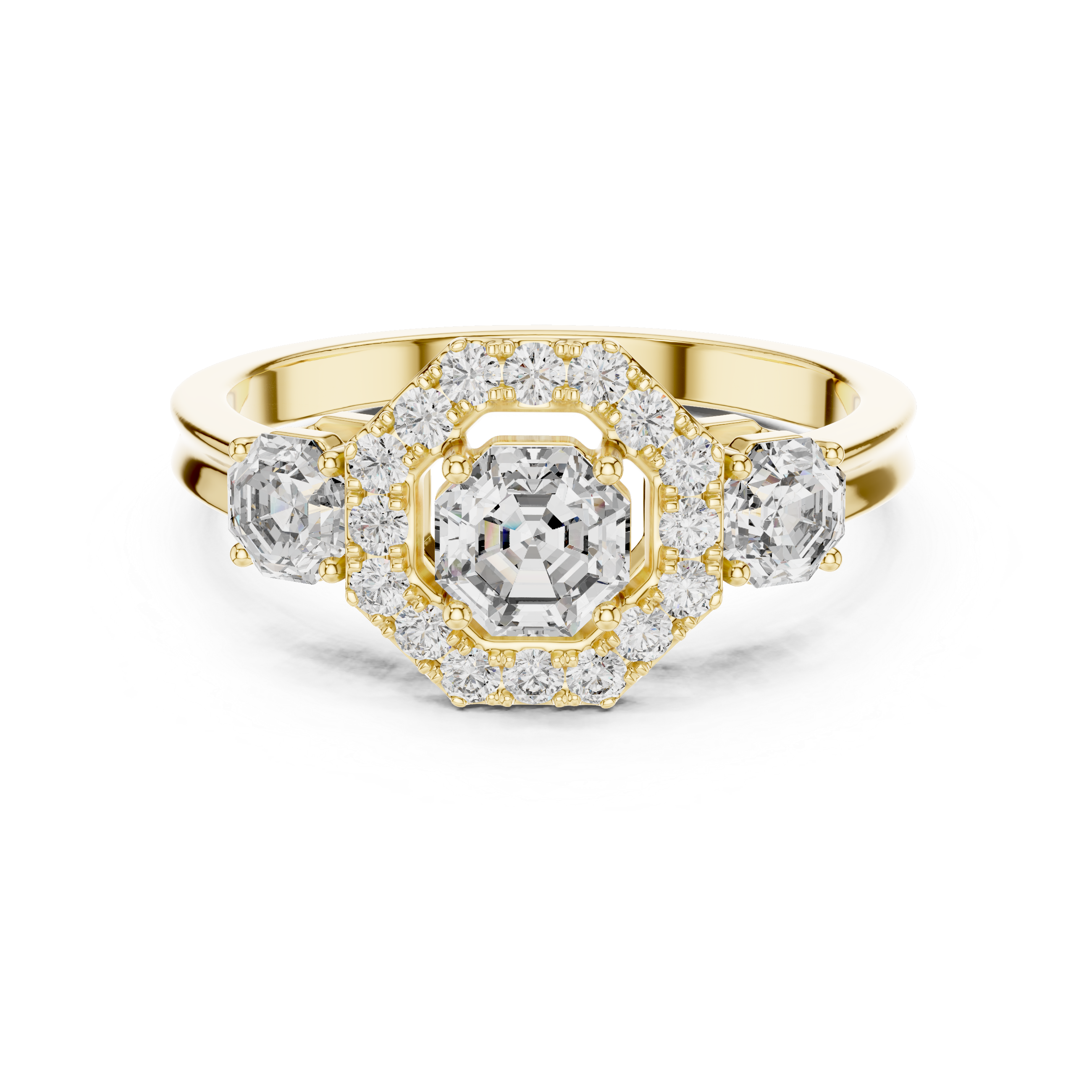 Octagon Halo & Three-Stone Engagement Ring