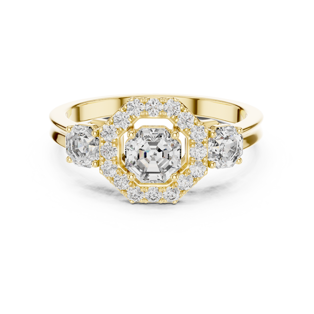 Octagon Halo & Three-Stone Engagement Ring