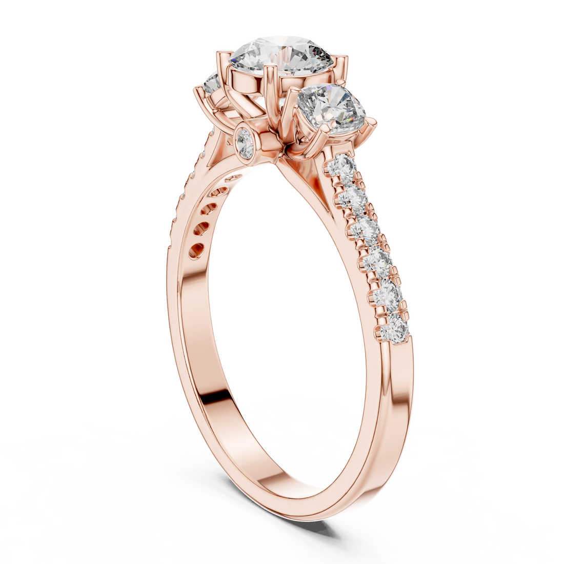 Three-Stone Round & Cushion Pave Engagement Ring