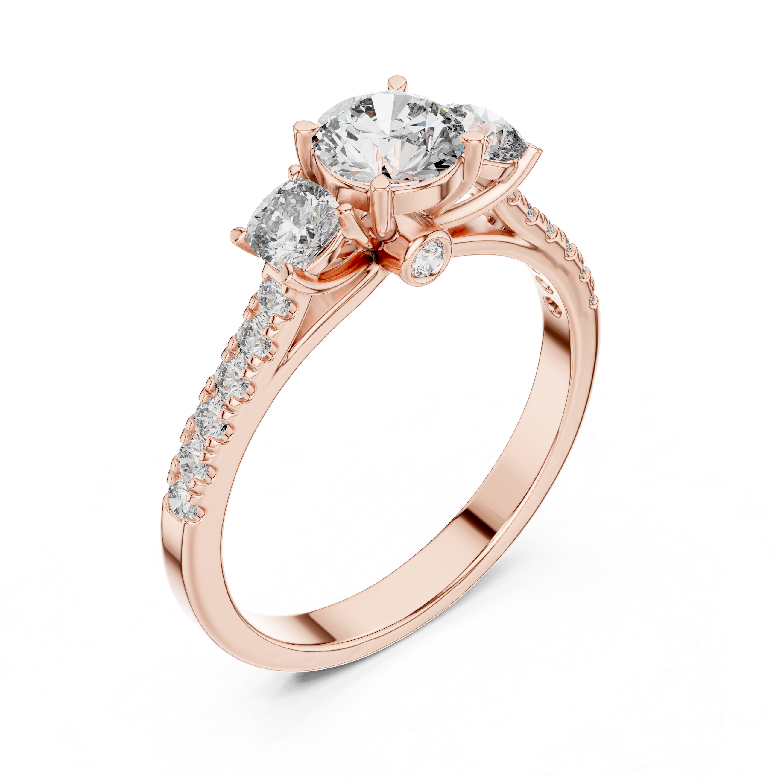 Three-Stone Round & Cushion Pave Engagement Ring