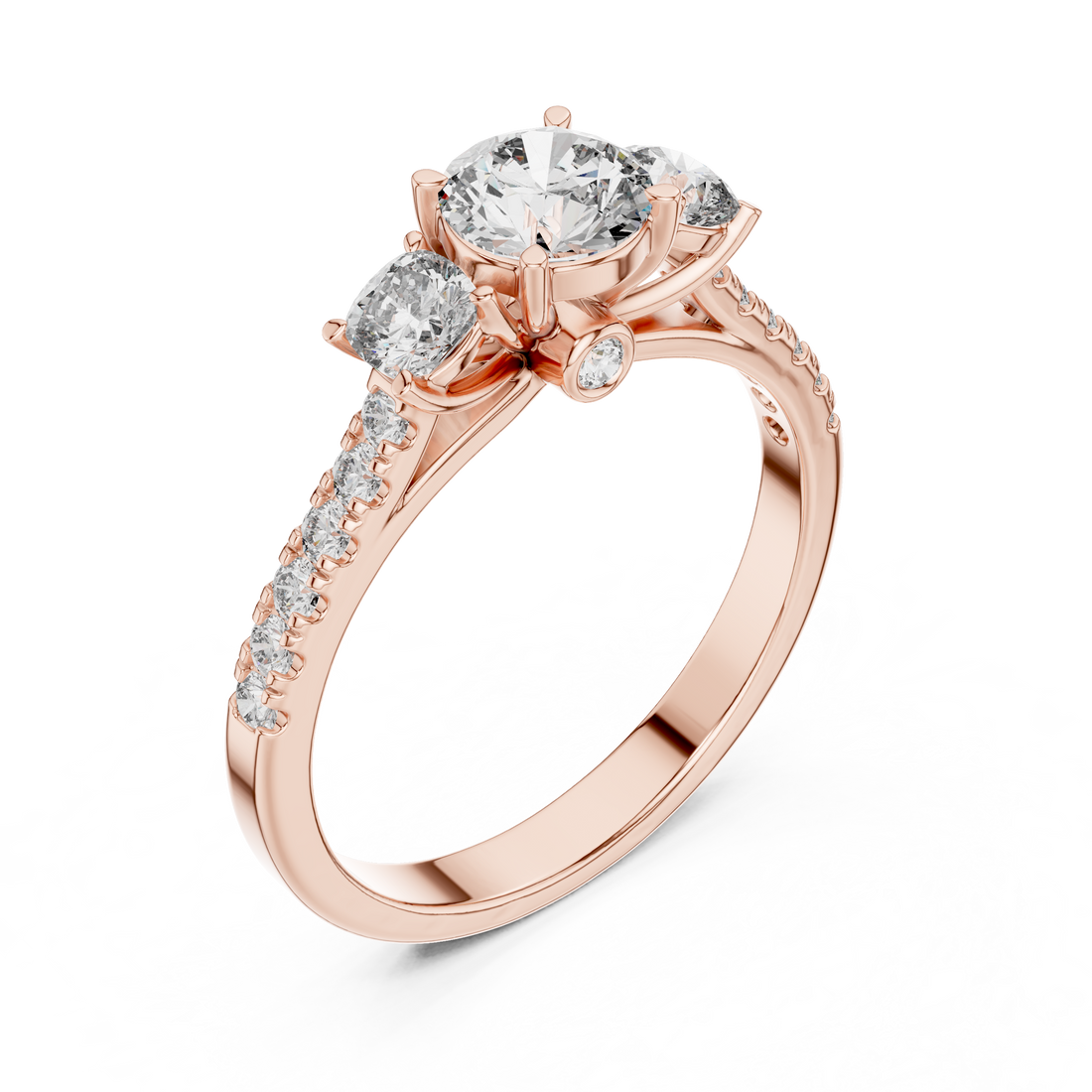 Three-Stone Round & Cushion Pave Engagement Ring