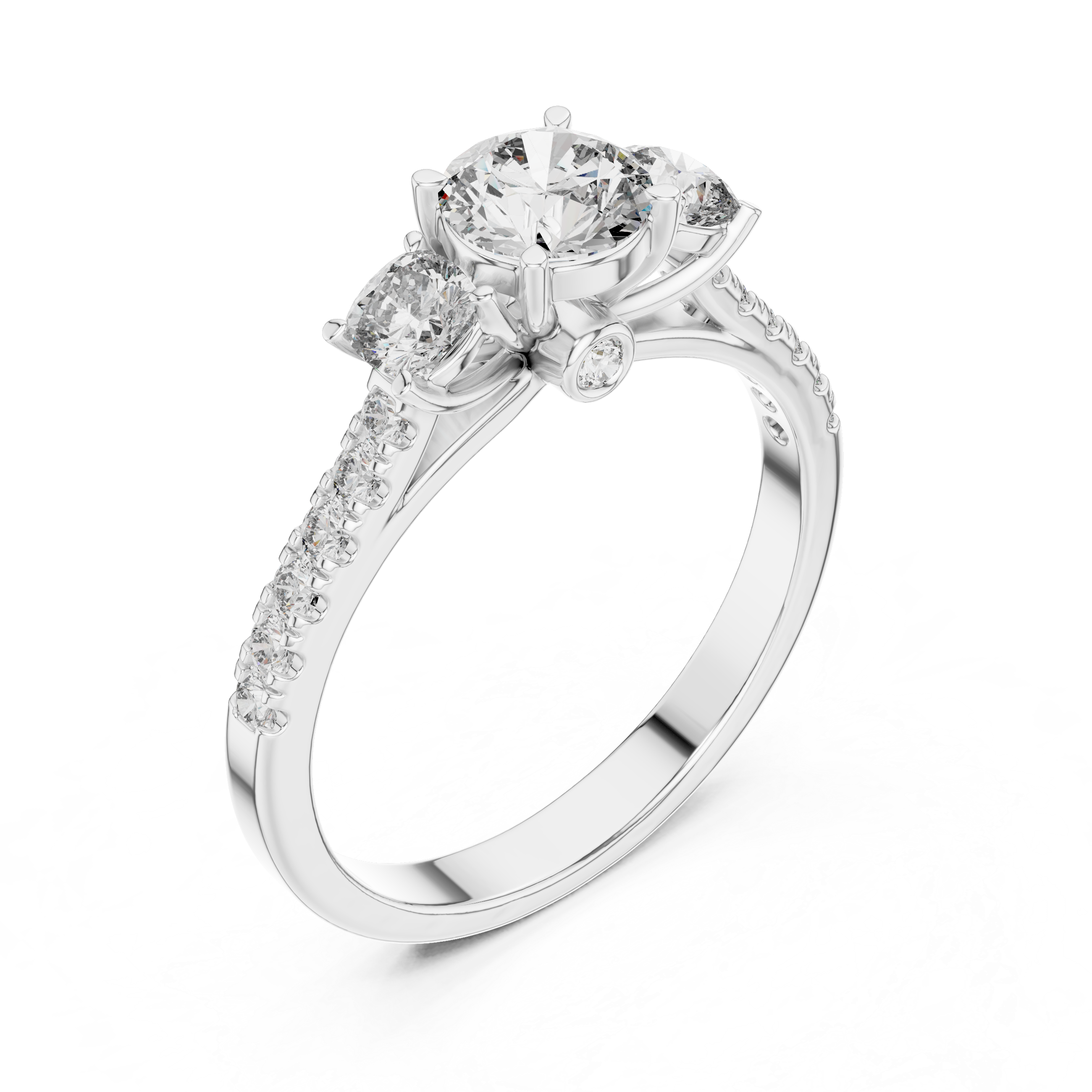 Three-Stone Round & Cushion Pave Engagement Ring