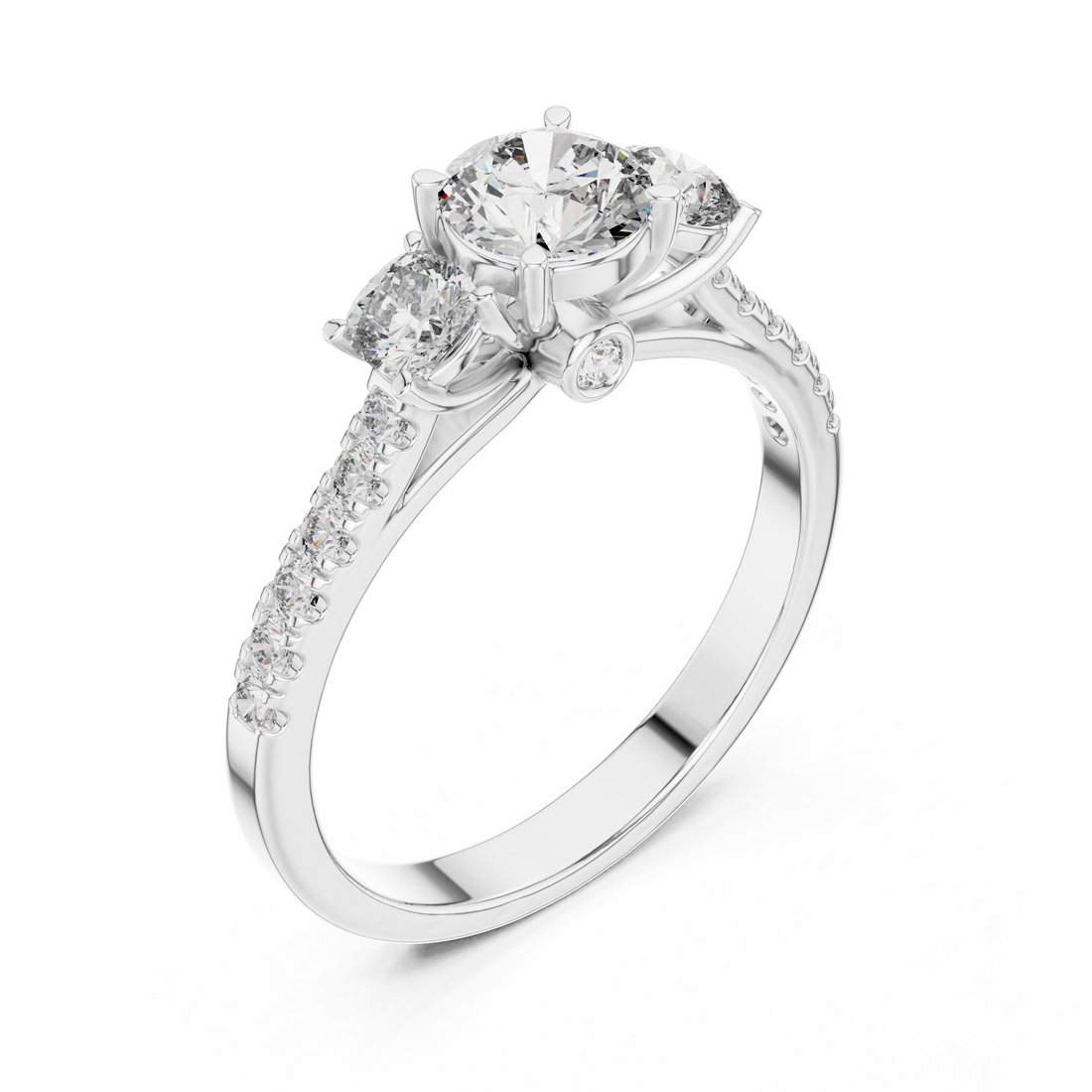 Three-Stone Round & Cushion Pave Engagement Ring