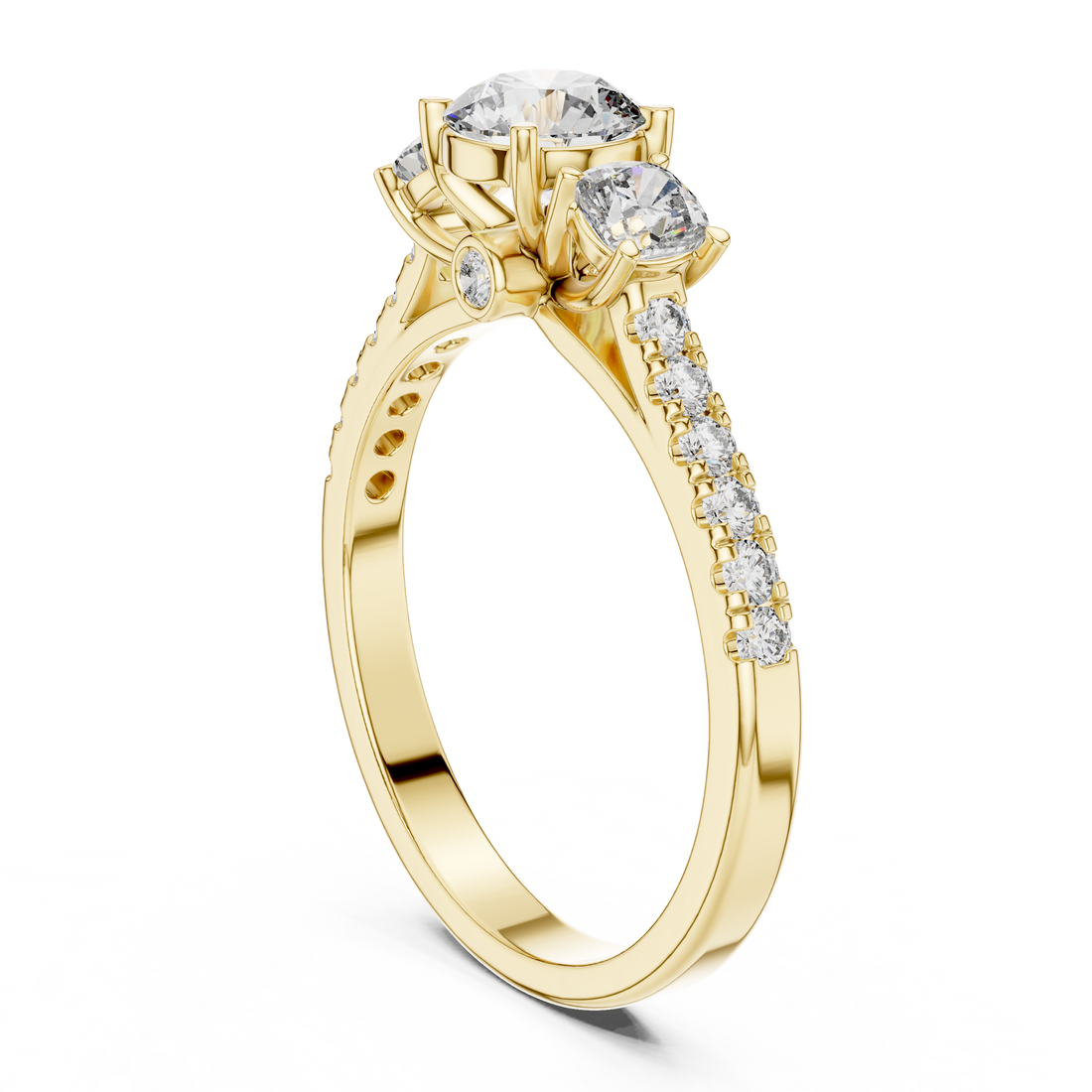 Three-Stone Round & Cushion Pave Engagement Ring