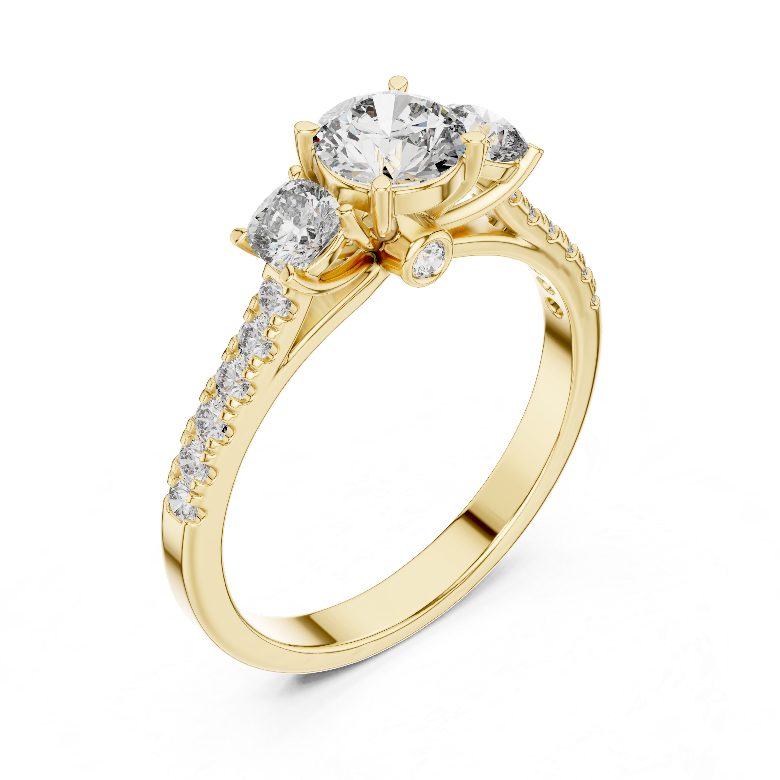 Three-Stone Round & Cushion Pave Engagement Ring