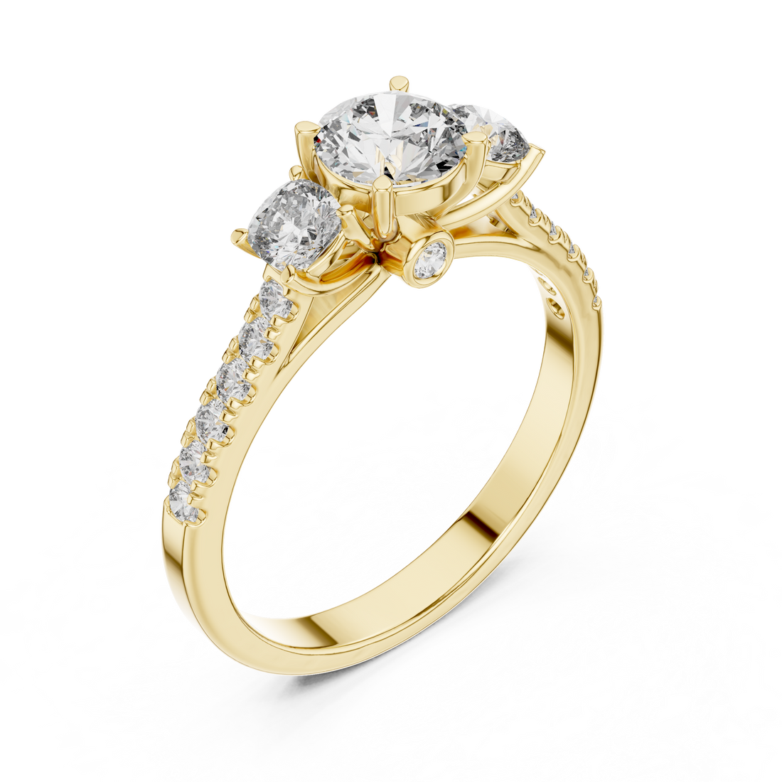 Three-Stone Round & Cushion Pave Engagement Ring