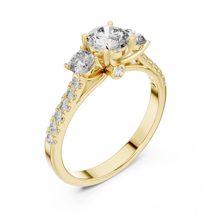 Three-Stone Round & Cushion Pave Engagement Ring