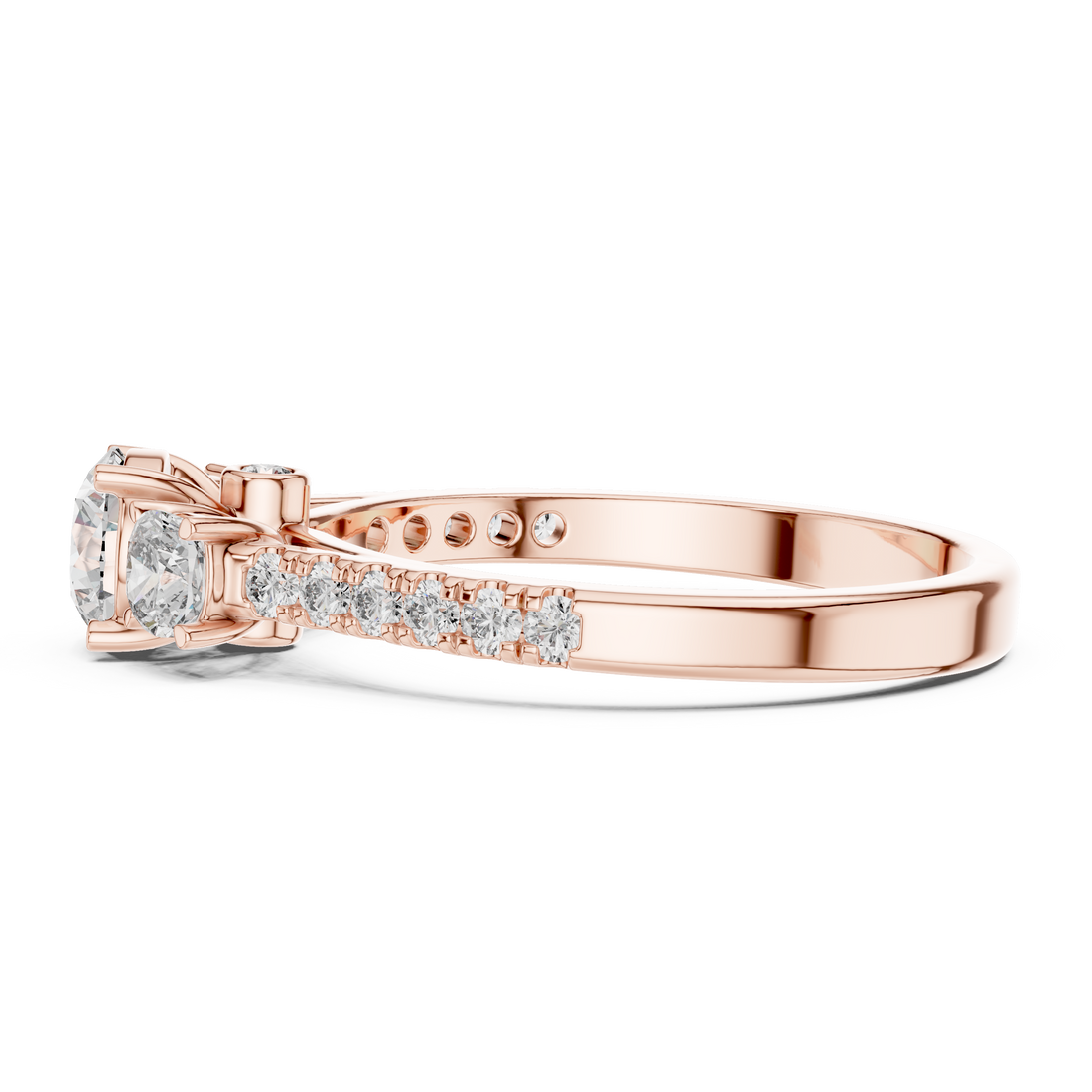 Three-Stone Round & Cushion Pave Engagement Ring