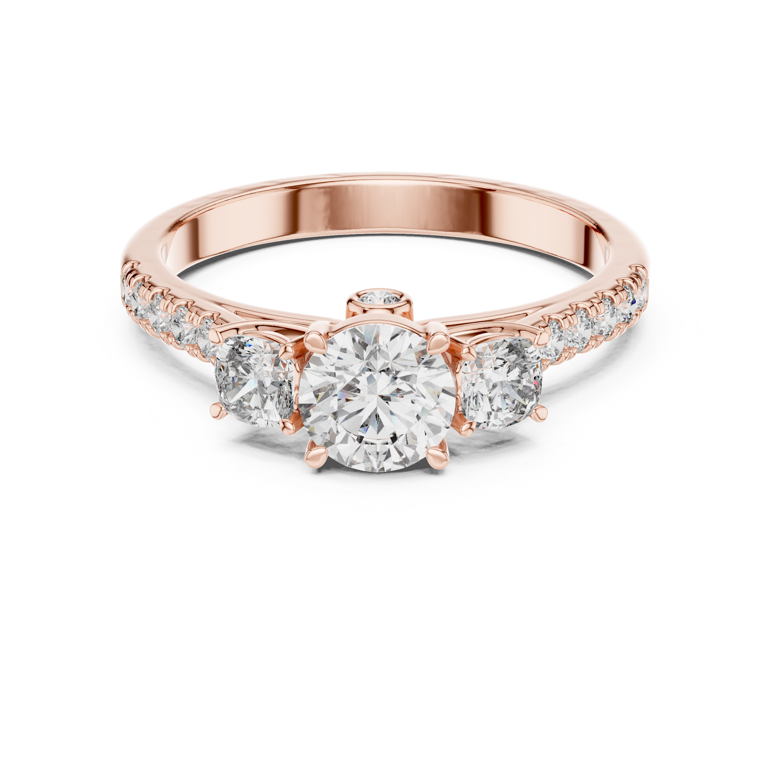 Three-Stone Round & Cushion Pave Engagement Ring