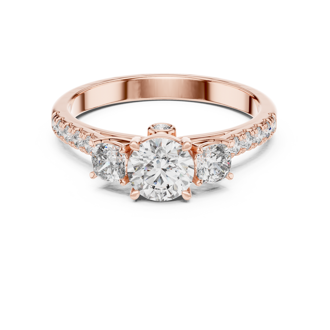 Three-Stone Round & Cushion Pave Engagement Ring