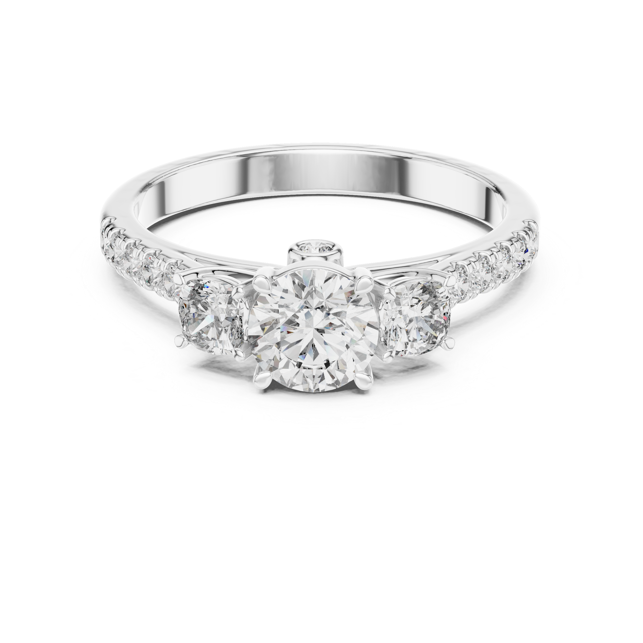 Three-Stone Round & Cushion Pave Engagement Ring
