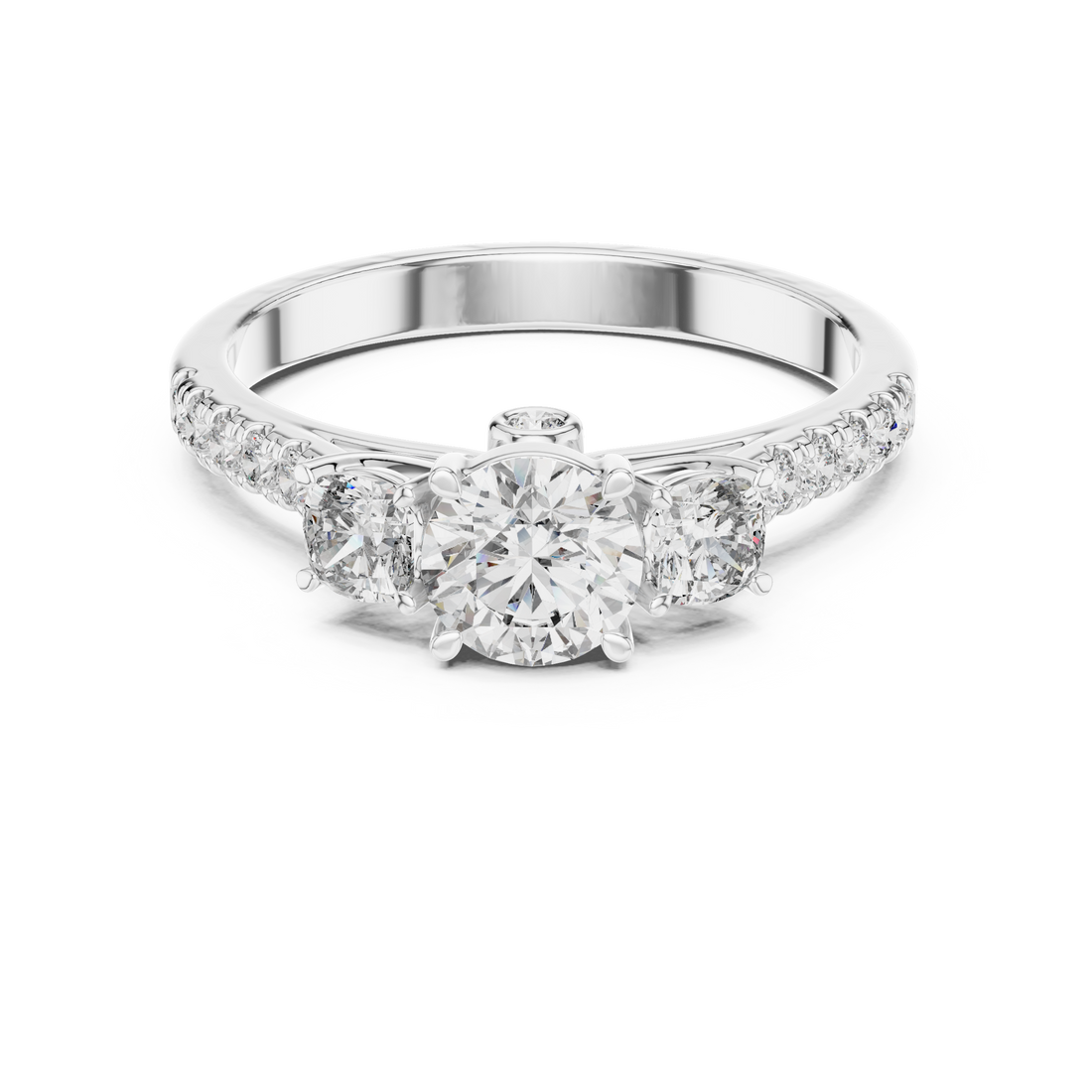 Three-Stone Round & Cushion Pave Engagement Ring