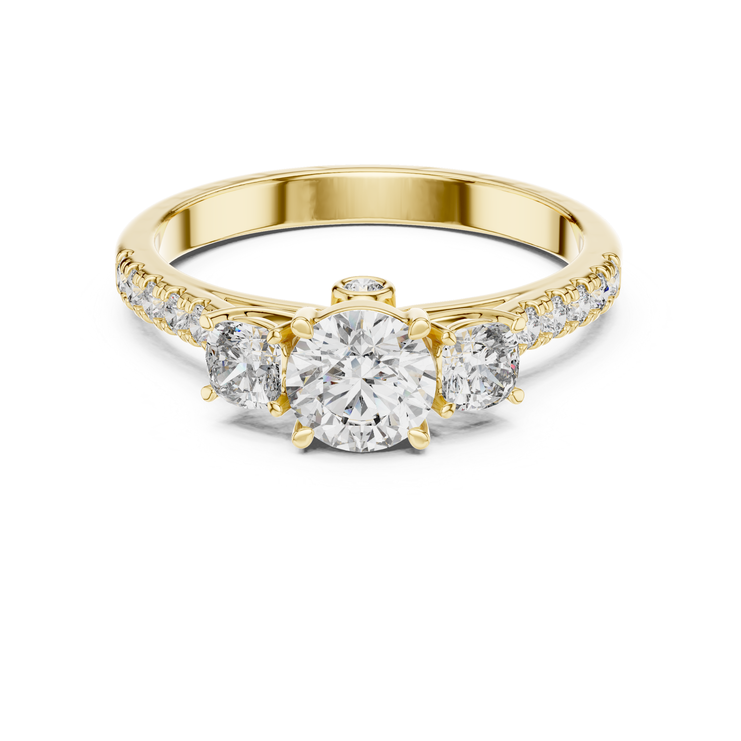 Three-Stone Round & Cushion Pave Engagement Ring