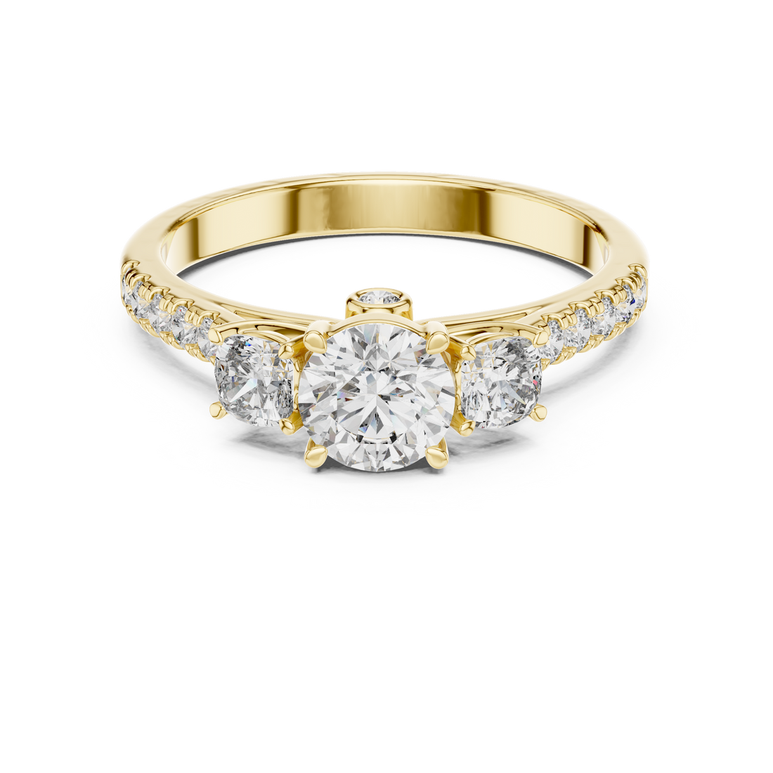 Three-Stone Round & Cushion Pave Engagement Ring
