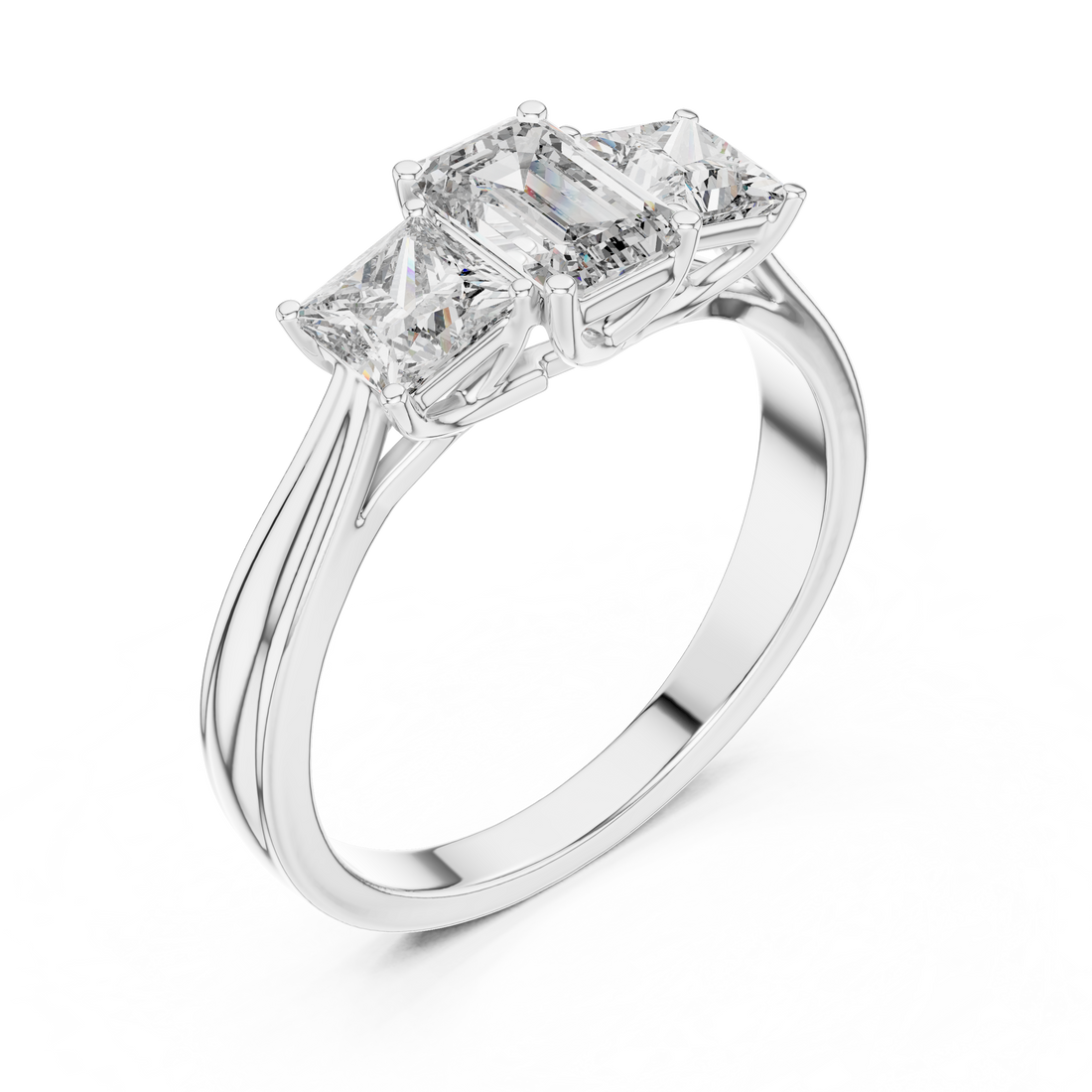 Three-Stone Emerald & Princess Cut Engagement Ring