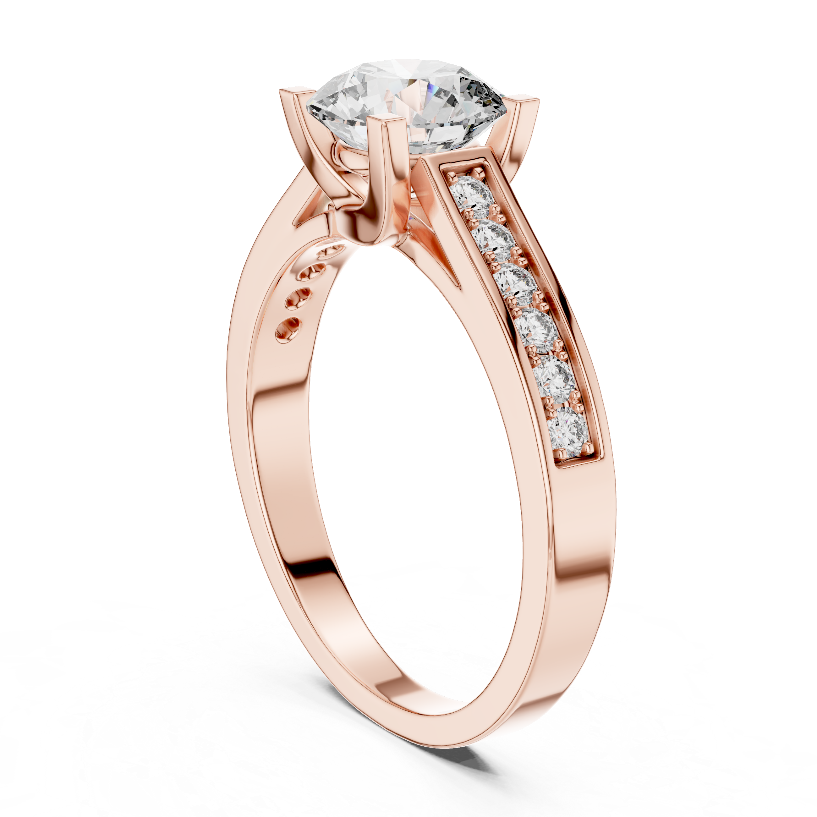 Round Solitaire Channel-Set Accent Engagement Ring