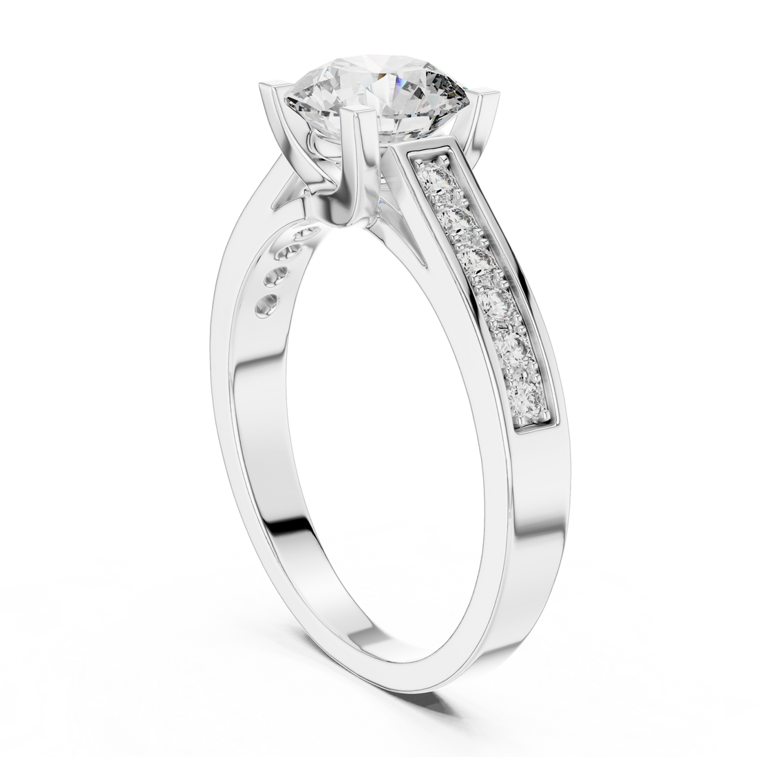 Round Solitaire Channel-Set Accent Engagement Ring