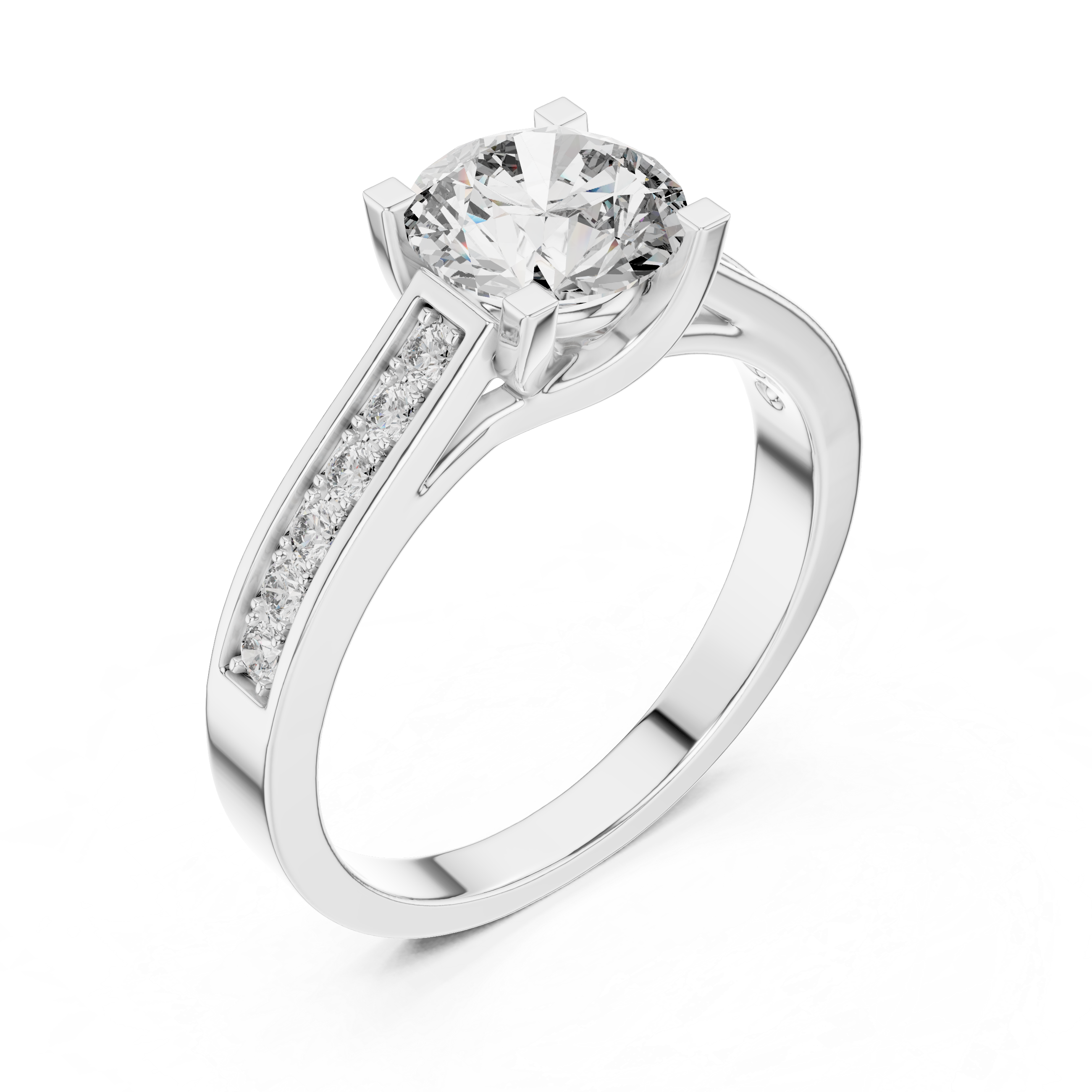 Round Solitaire Channel-Set Accent Engagement Ring