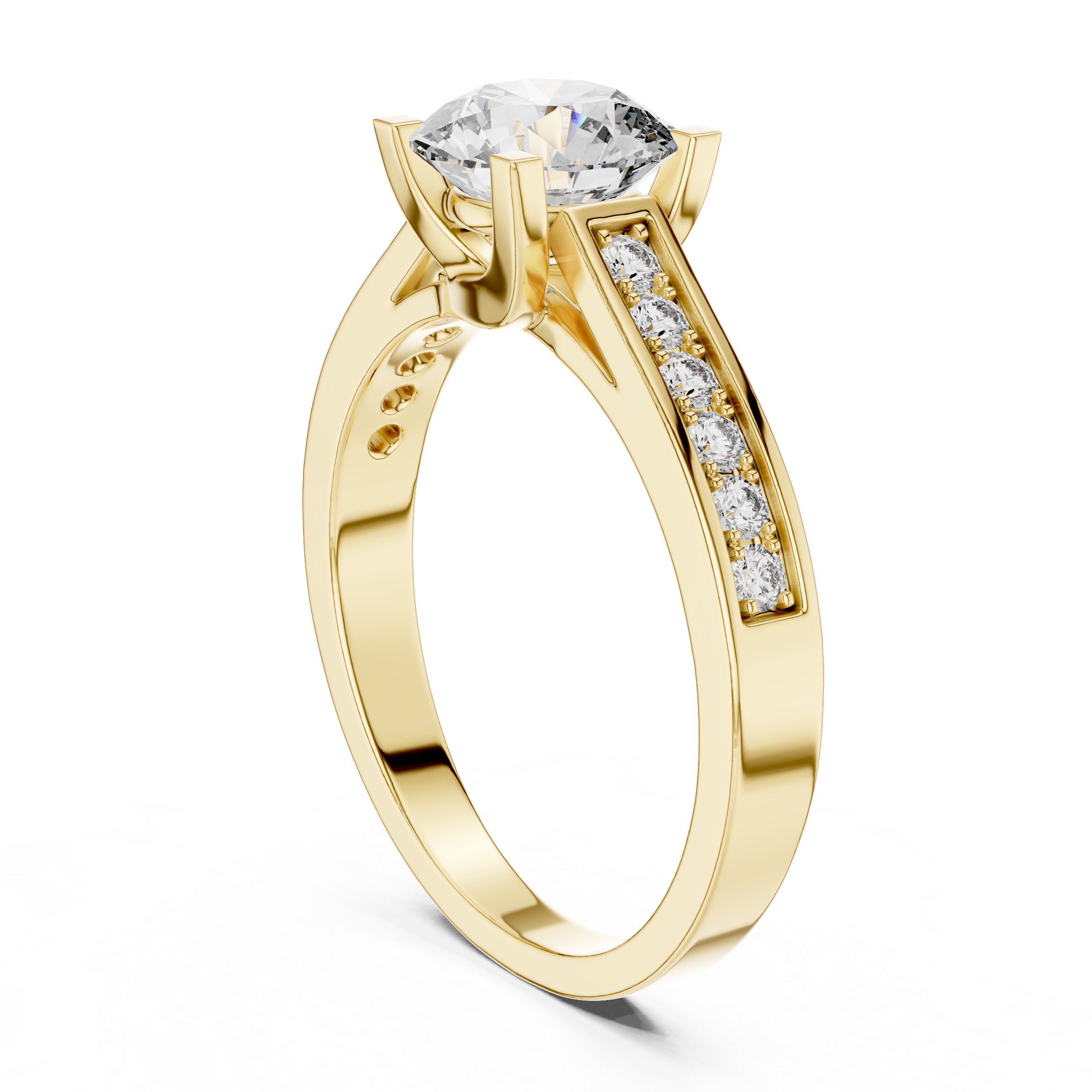 Round Solitaire Channel-Set Accent Engagement Ring