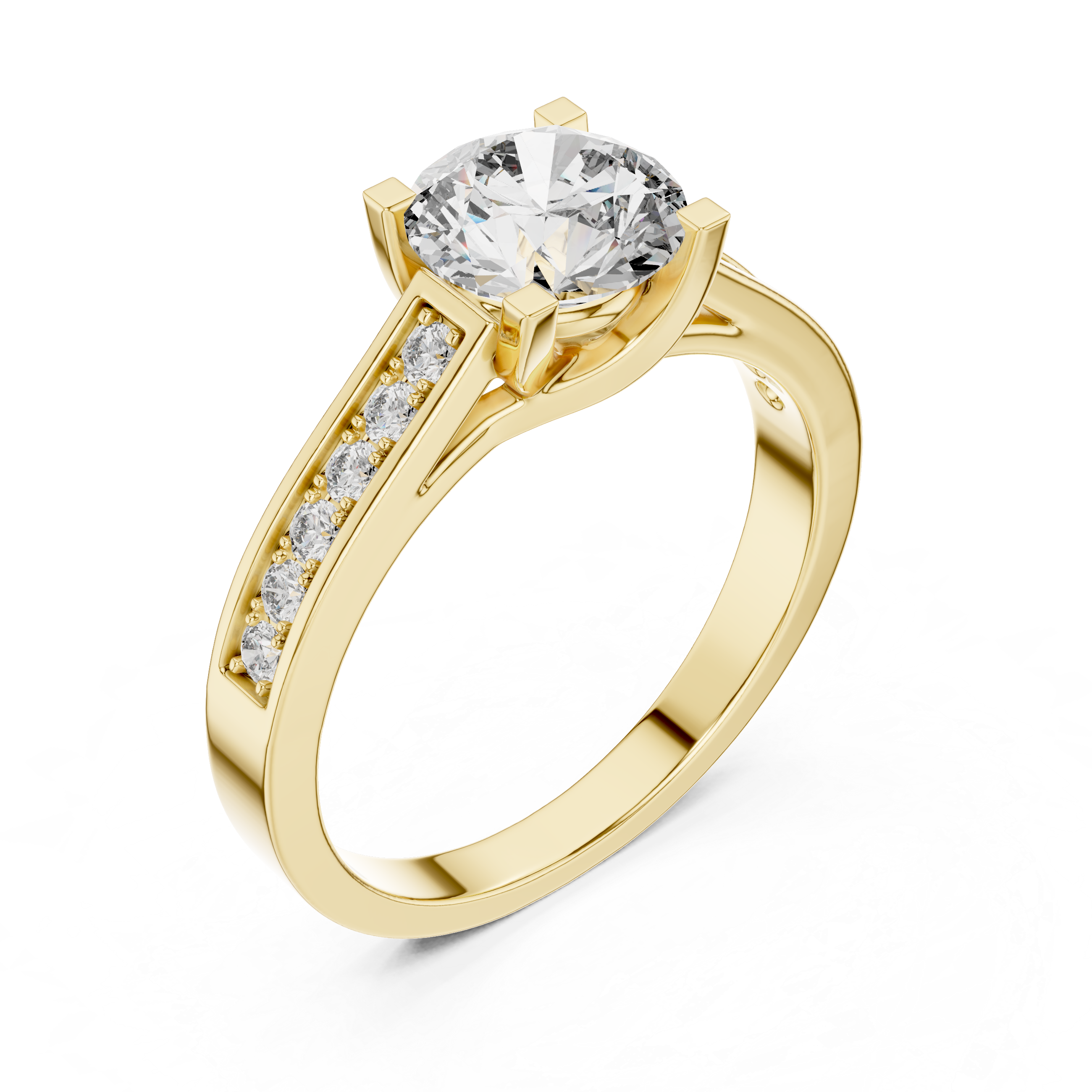 Round Solitaire Channel-Set Accent Engagement Ring