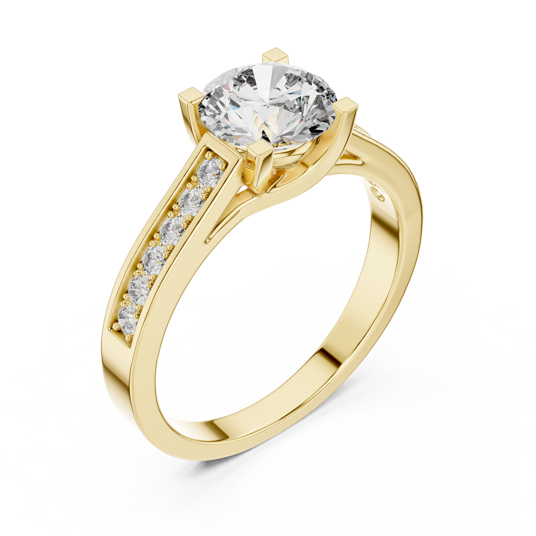 Round Solitaire Channel-Set Accent Engagement Ring