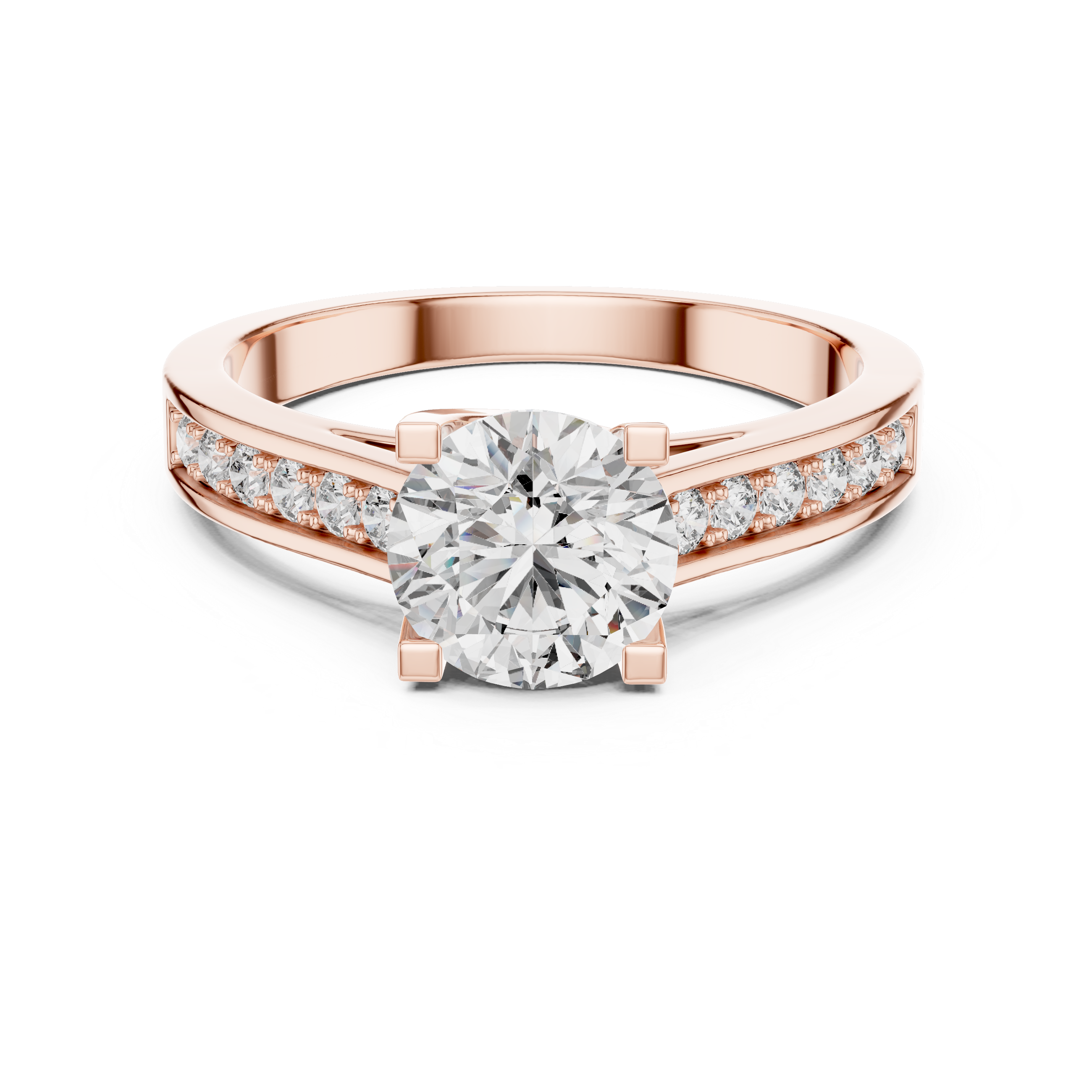 Round Solitaire Channel-Set Accent Engagement Ring