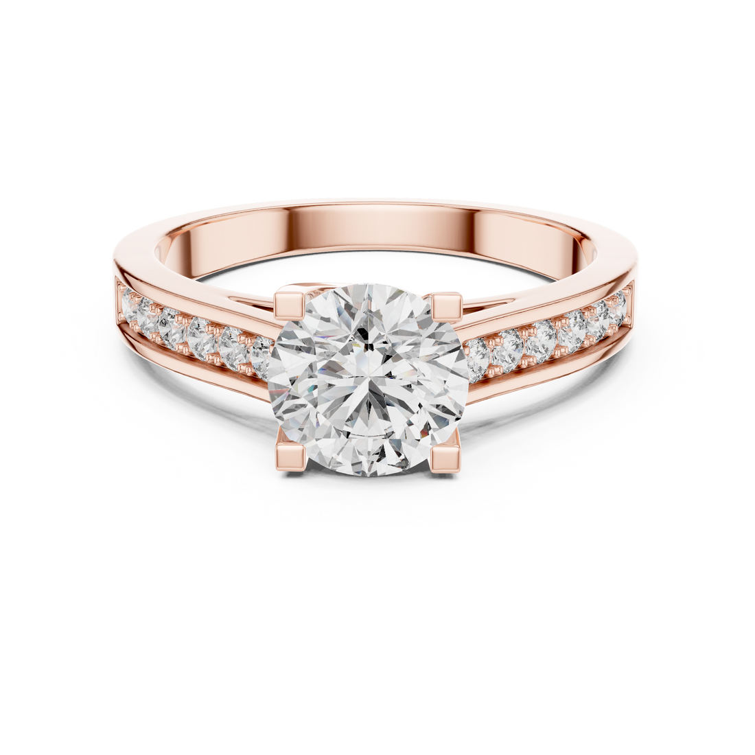 Round Solitaire Channel-Set Accent Engagement Ring