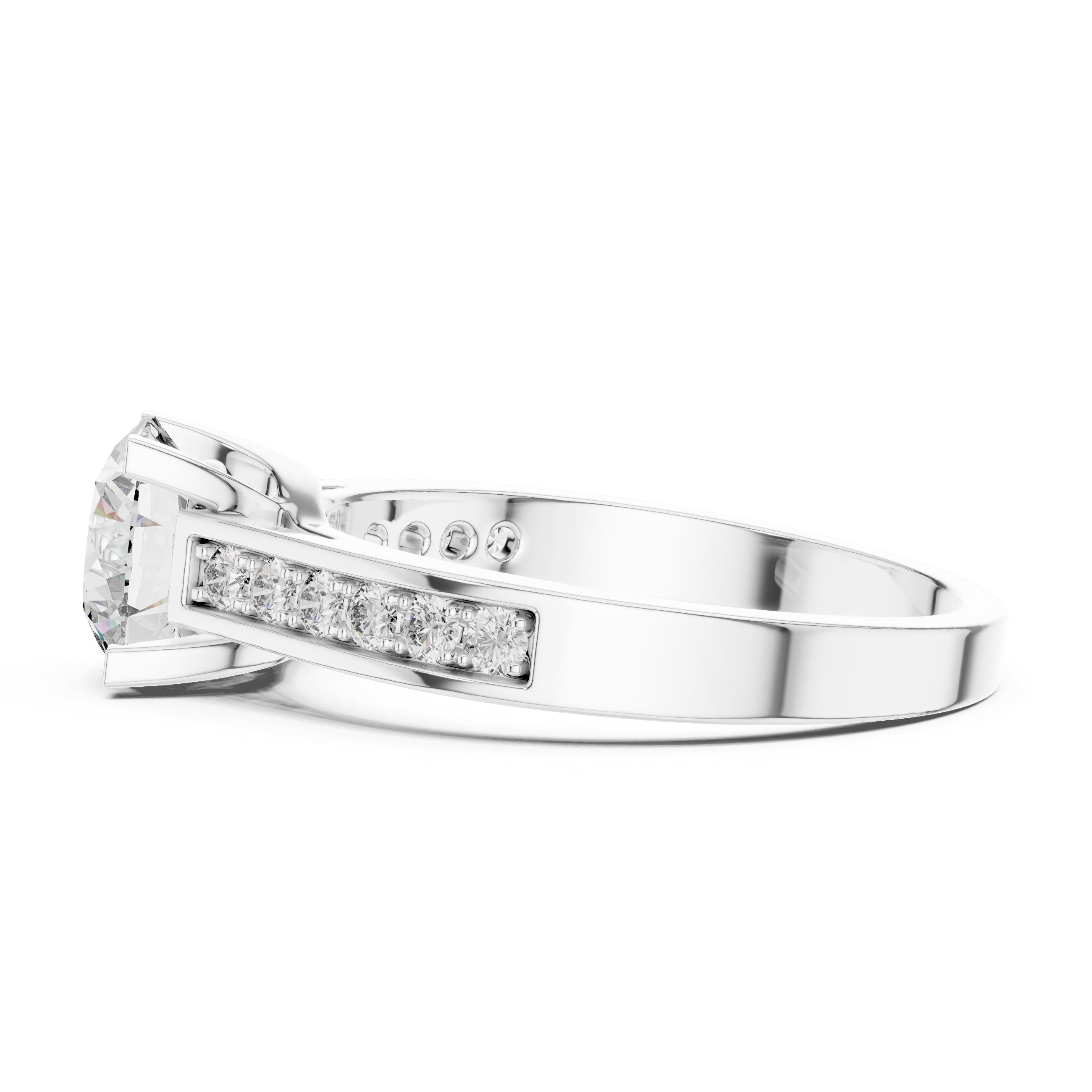 Round Solitaire Channel-Set Accent Engagement Ring