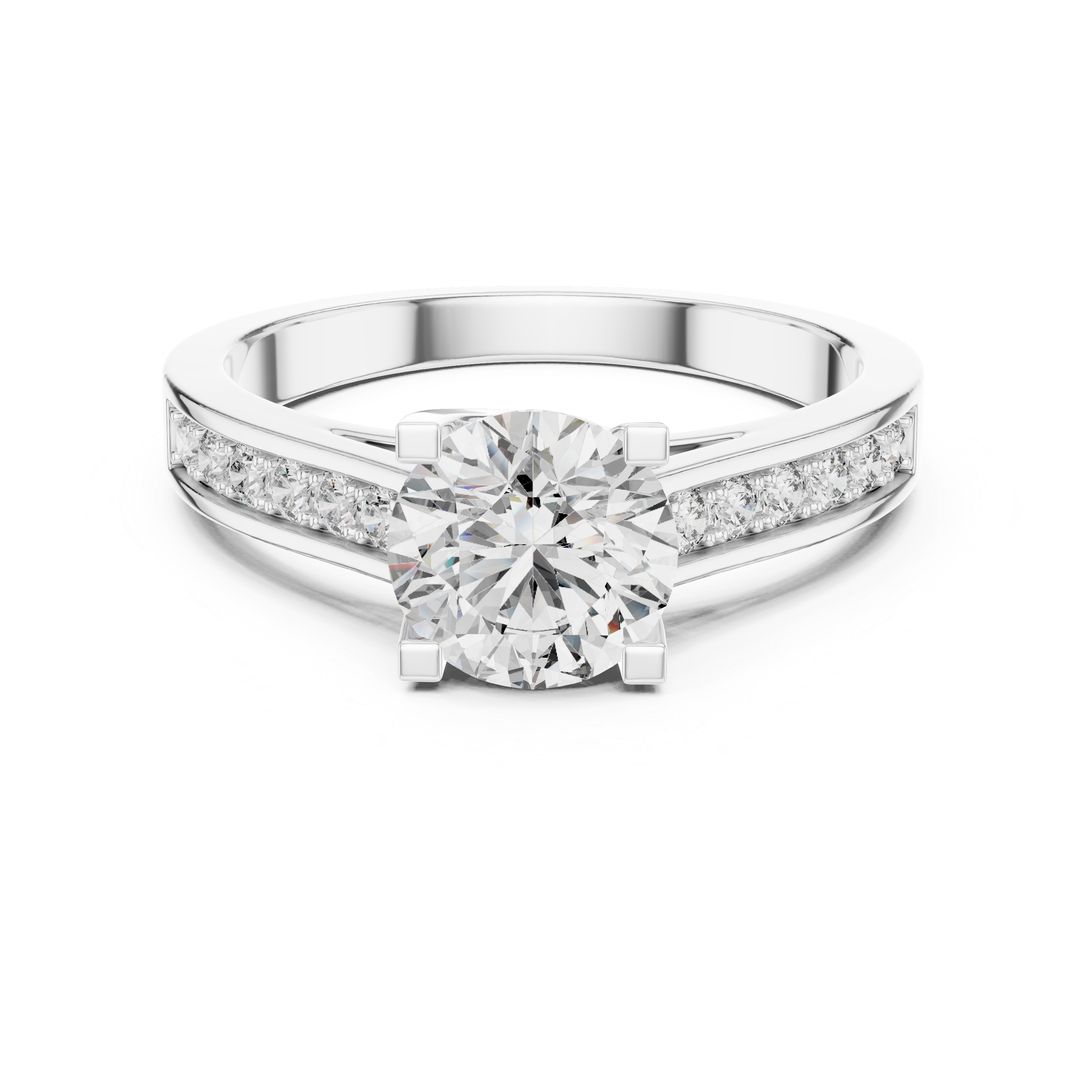 Round Solitaire Channel-Set Accent Engagement Ring
