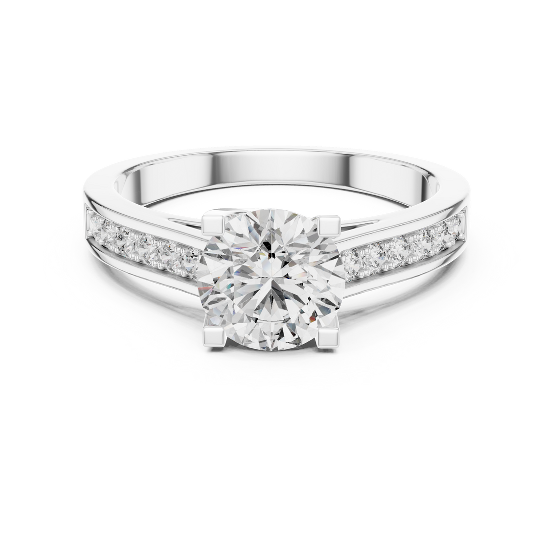 Round Solitaire Channel-Set Accent Engagement Ring