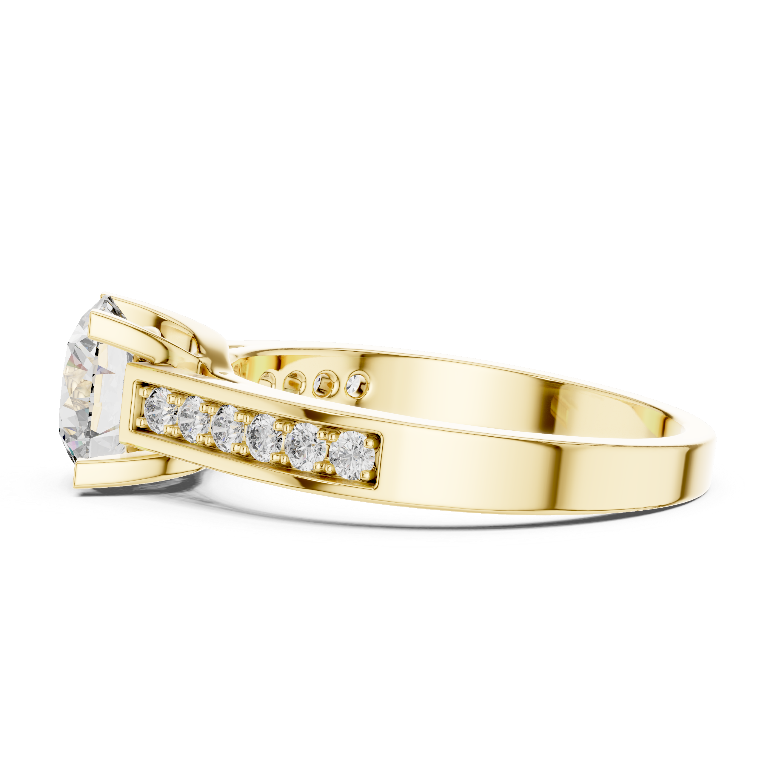 Round Solitaire Channel-Set Accent Engagement Ring