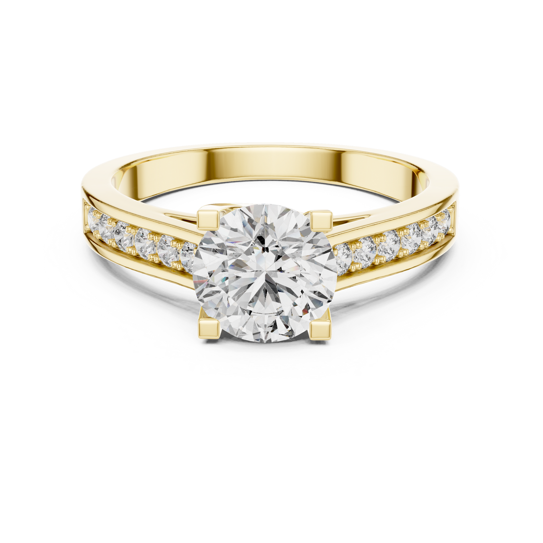 Round Solitaire Channel-Set Accent Engagement Ring