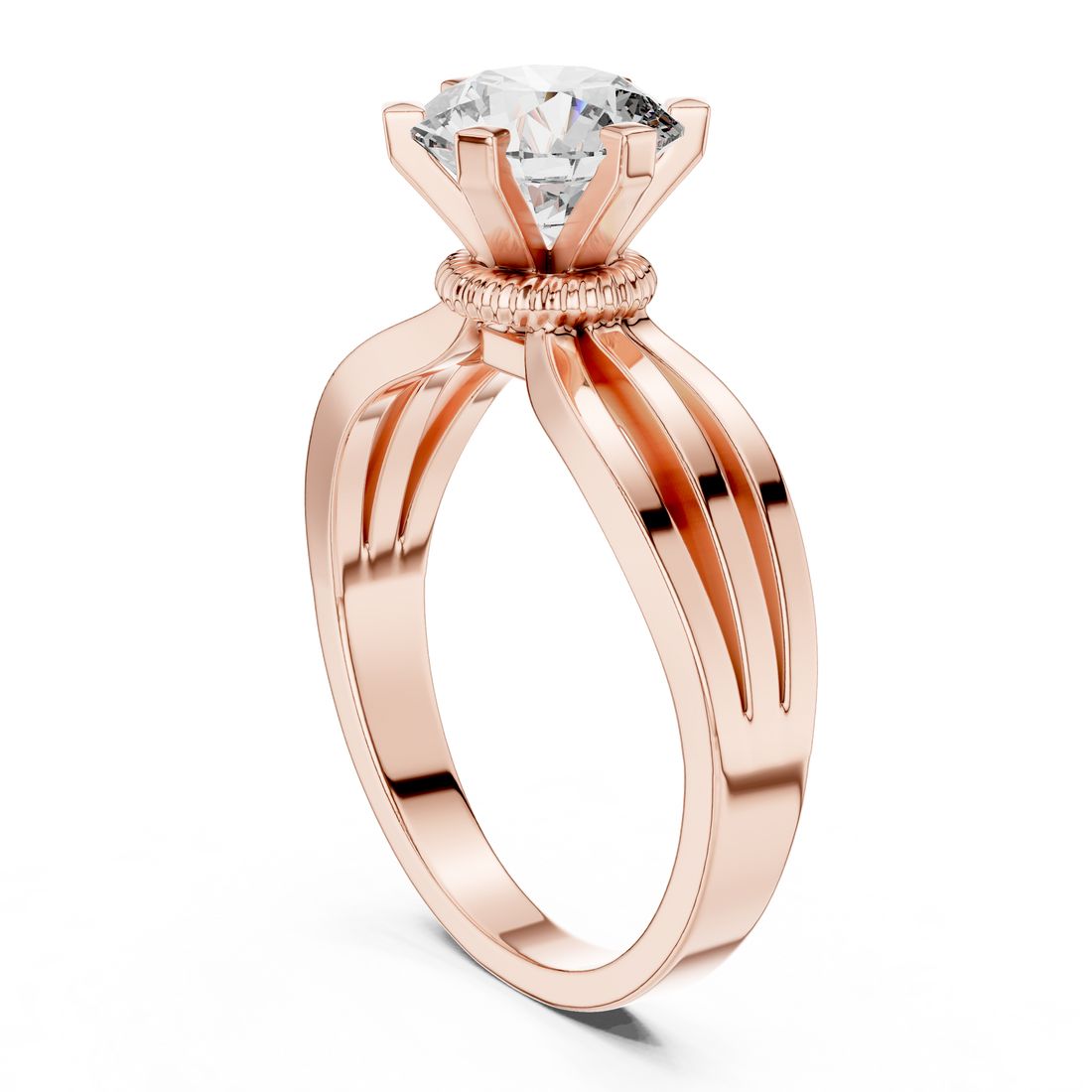 Round Solitaire Split-Shank Trellis Engagement Ring