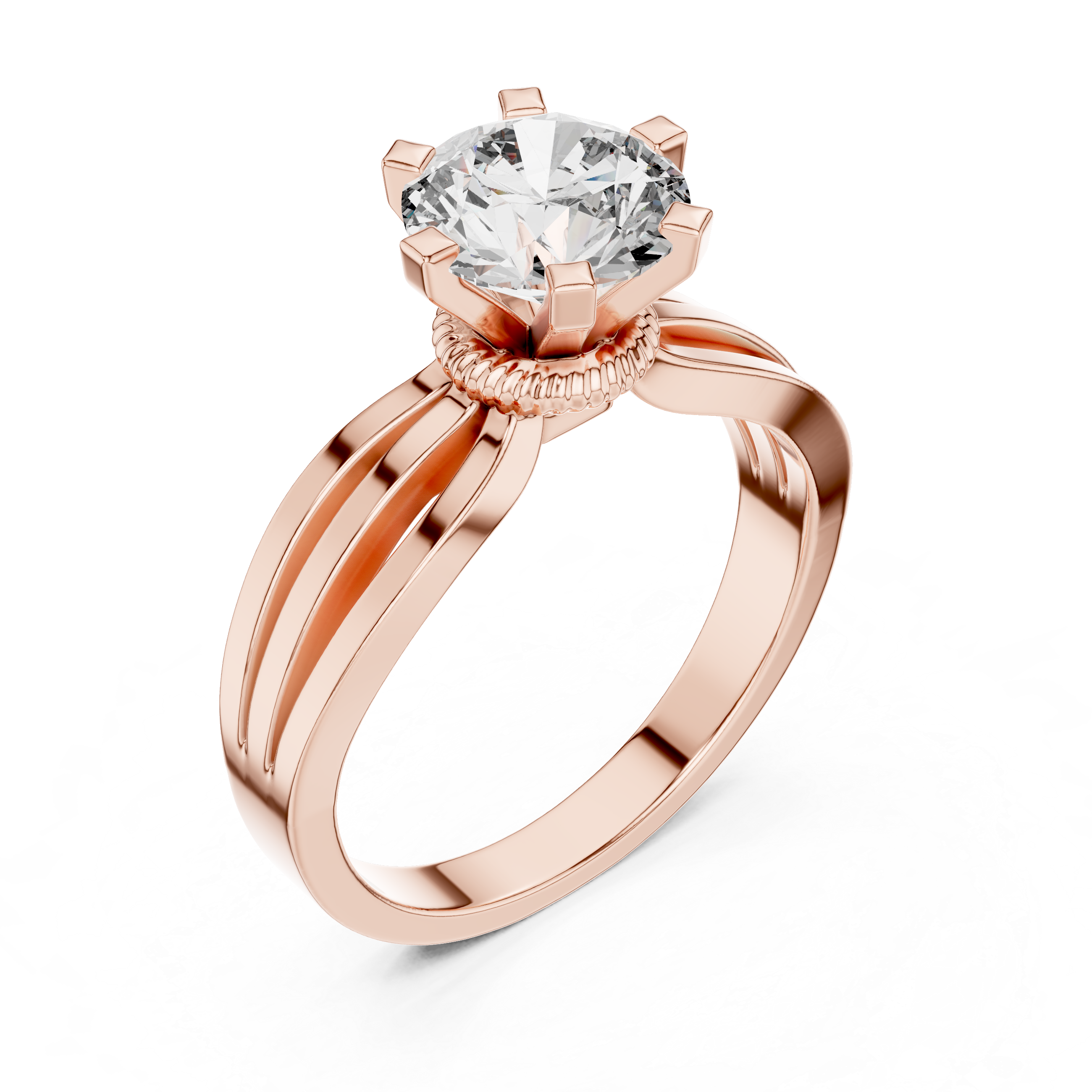 Round Solitaire Split-Shank Trellis Engagement Ring