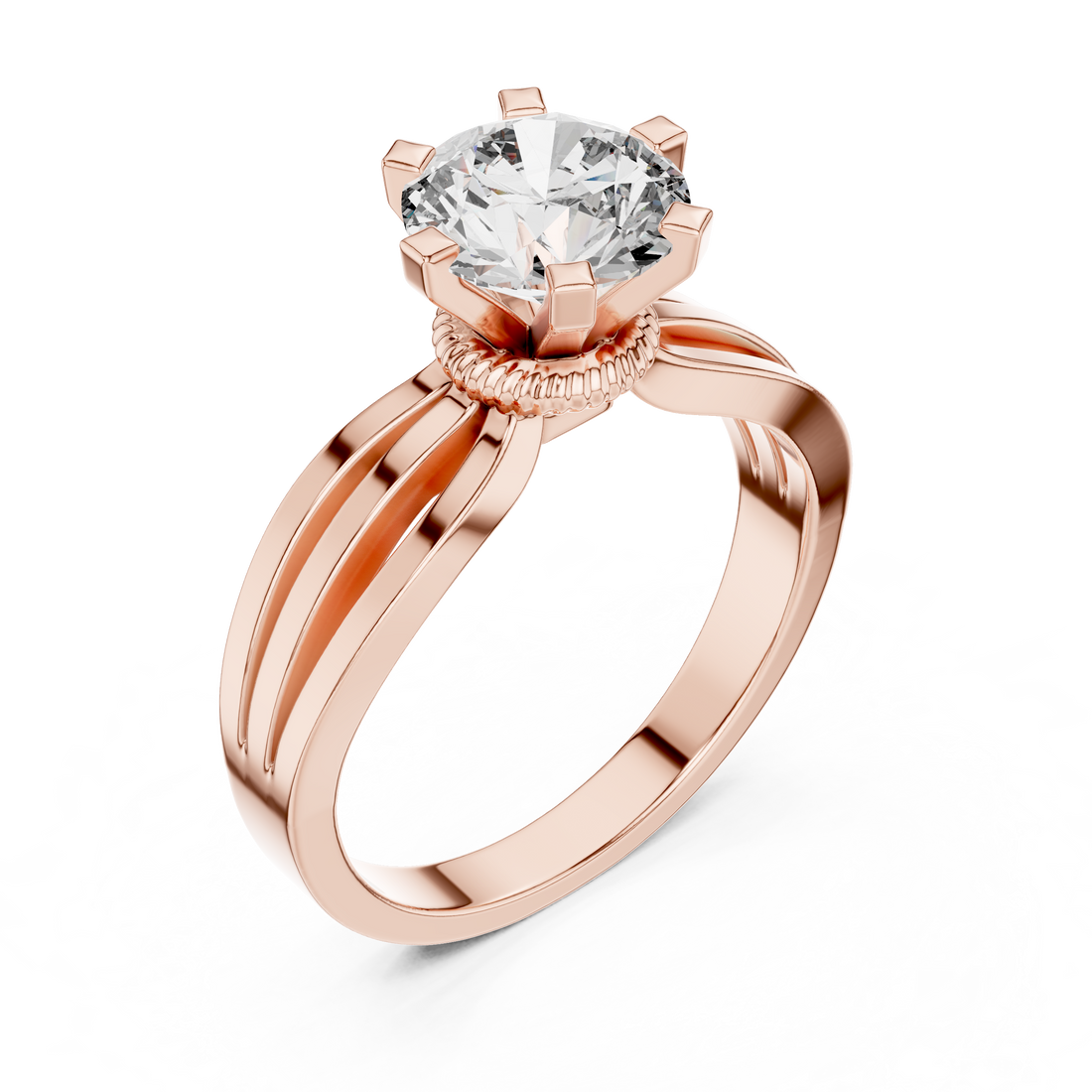Round Solitaire Split-Shank Trellis Engagement Ring