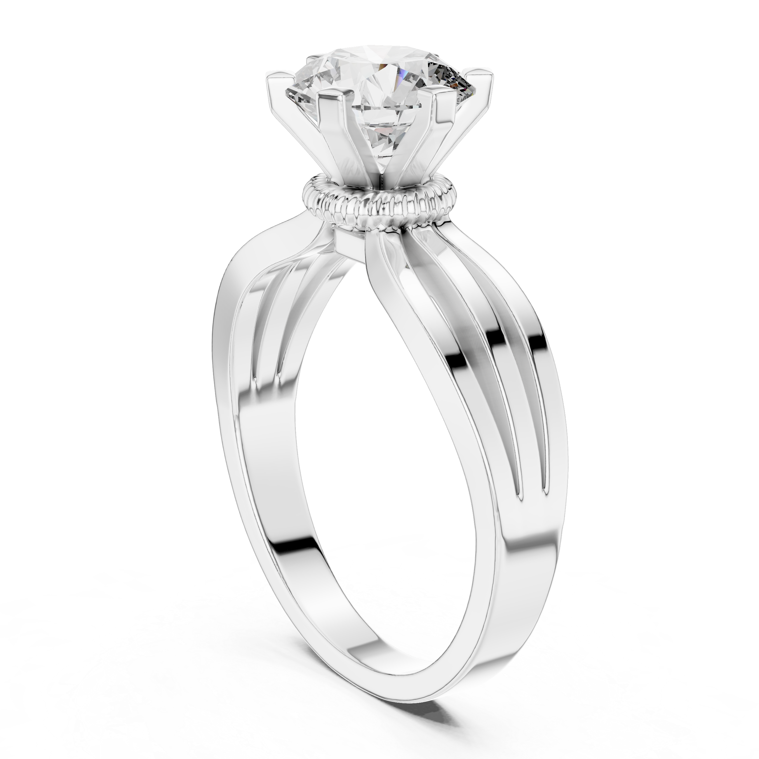 Round Solitaire Split-Shank Trellis Engagement Ring