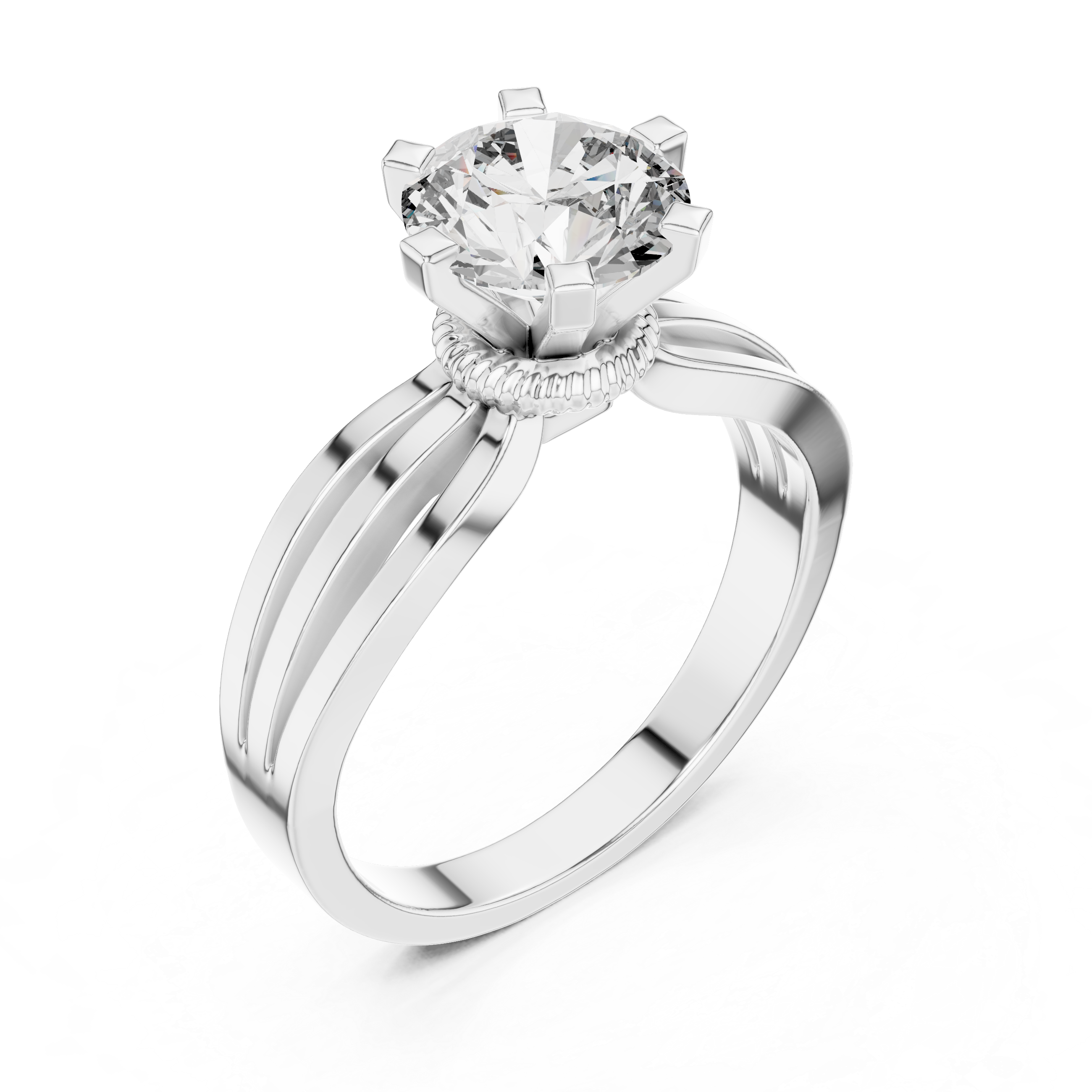Round Solitaire Split-Shank Trellis Engagement Ring