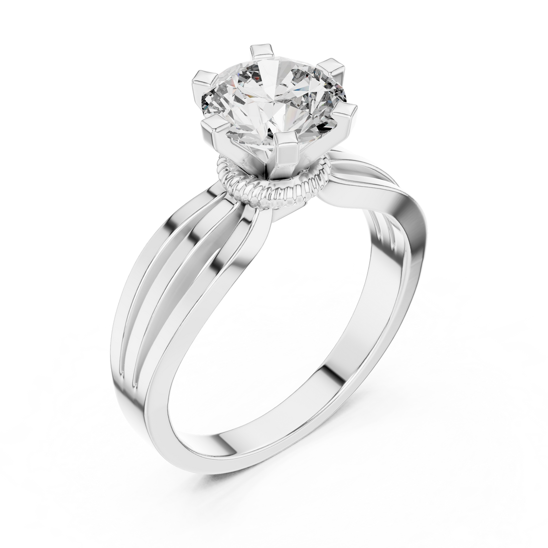 Round Solitaire Split-Shank Trellis Engagement Ring