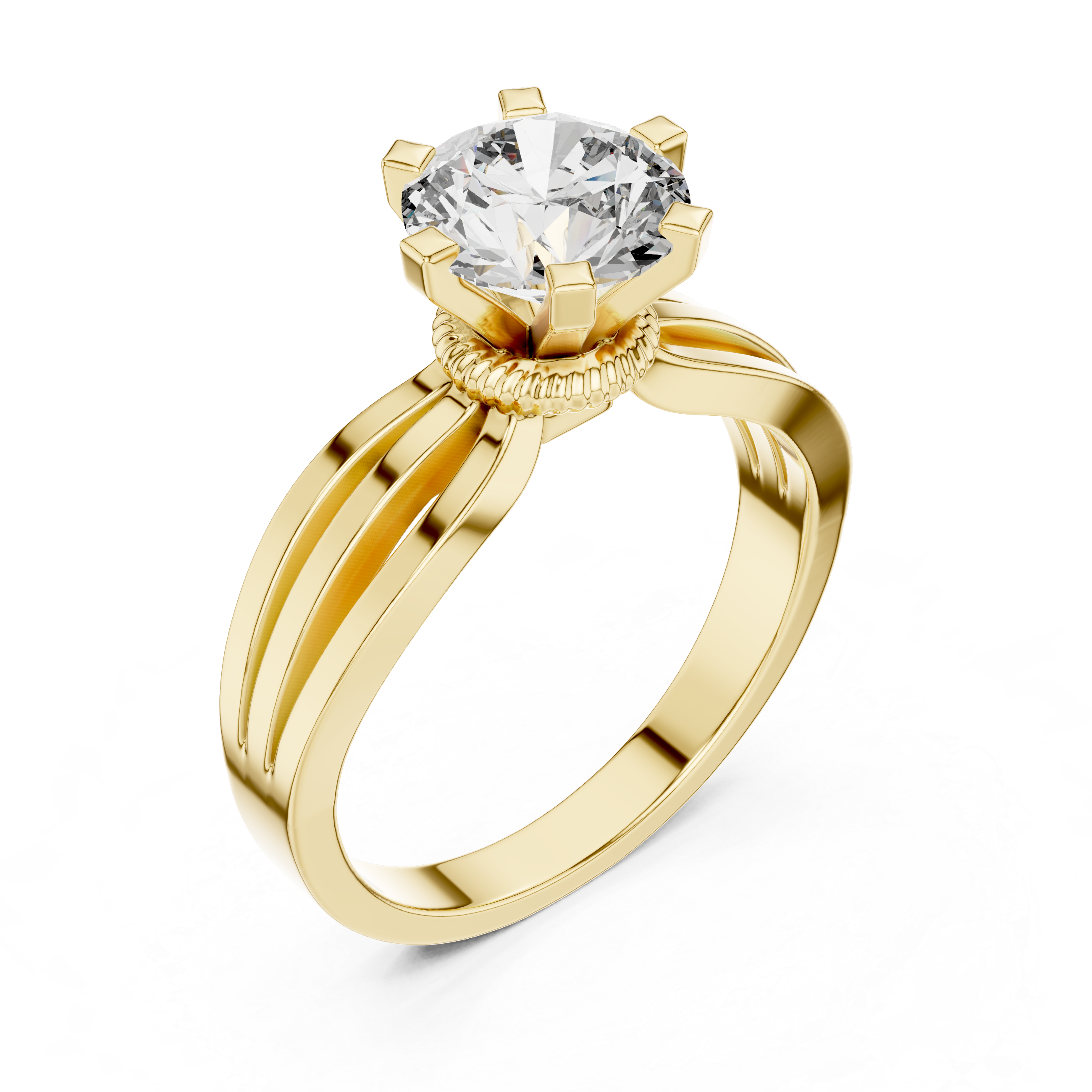 Round Solitaire Split-Shank Trellis Engagement Ring
