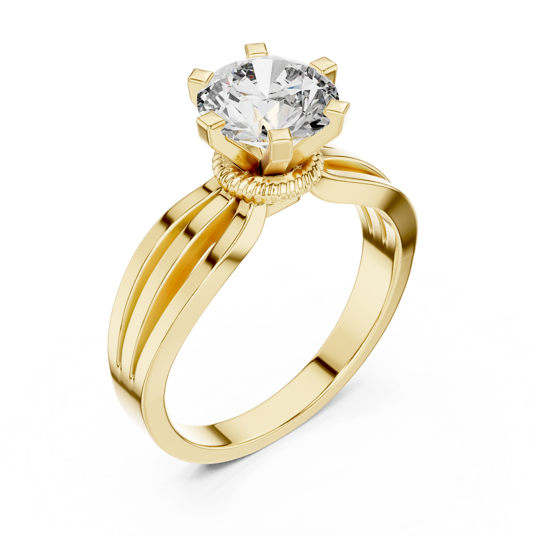 Round Solitaire Split-Shank Trellis Engagement Ring