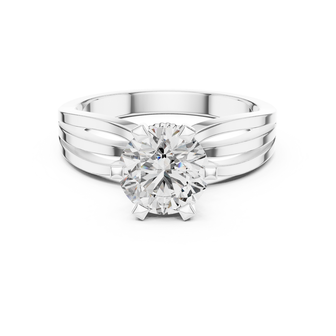 Round Solitaire Split-Shank Trellis Engagement Ring