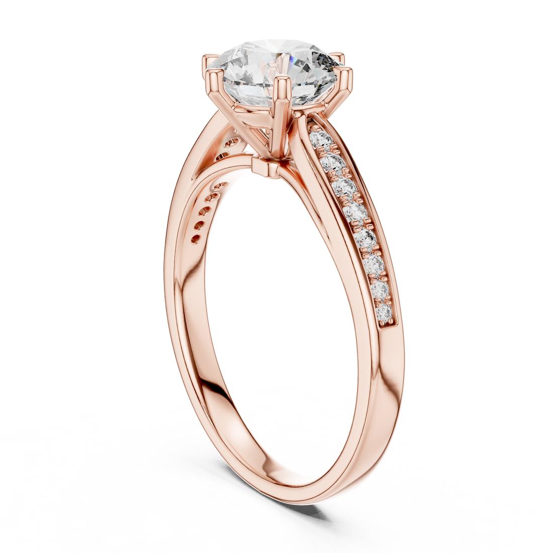Round Solitaire Tapered Pave Engagement Ring