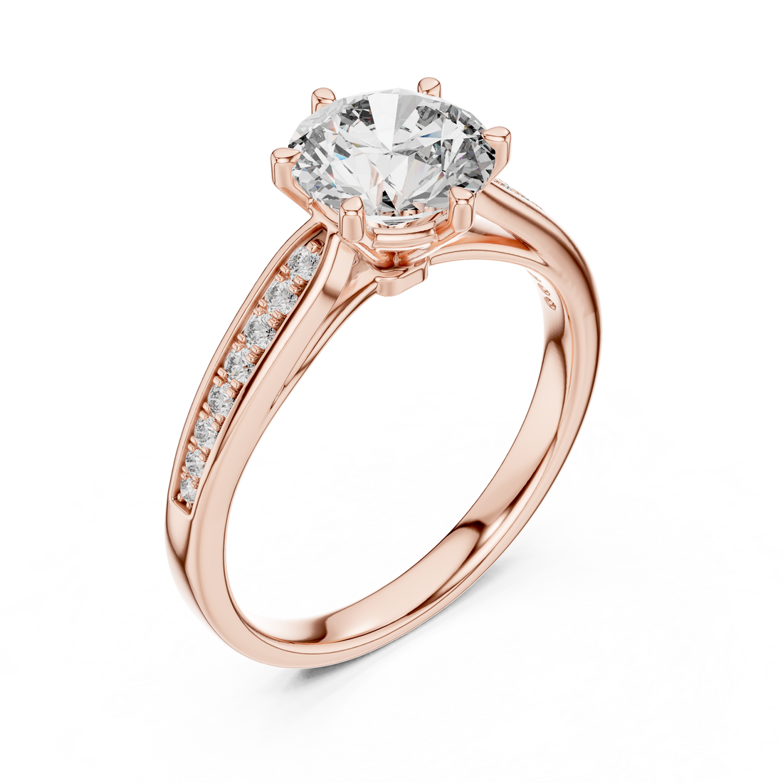Round Solitaire Tapered Pave Engagement Ring