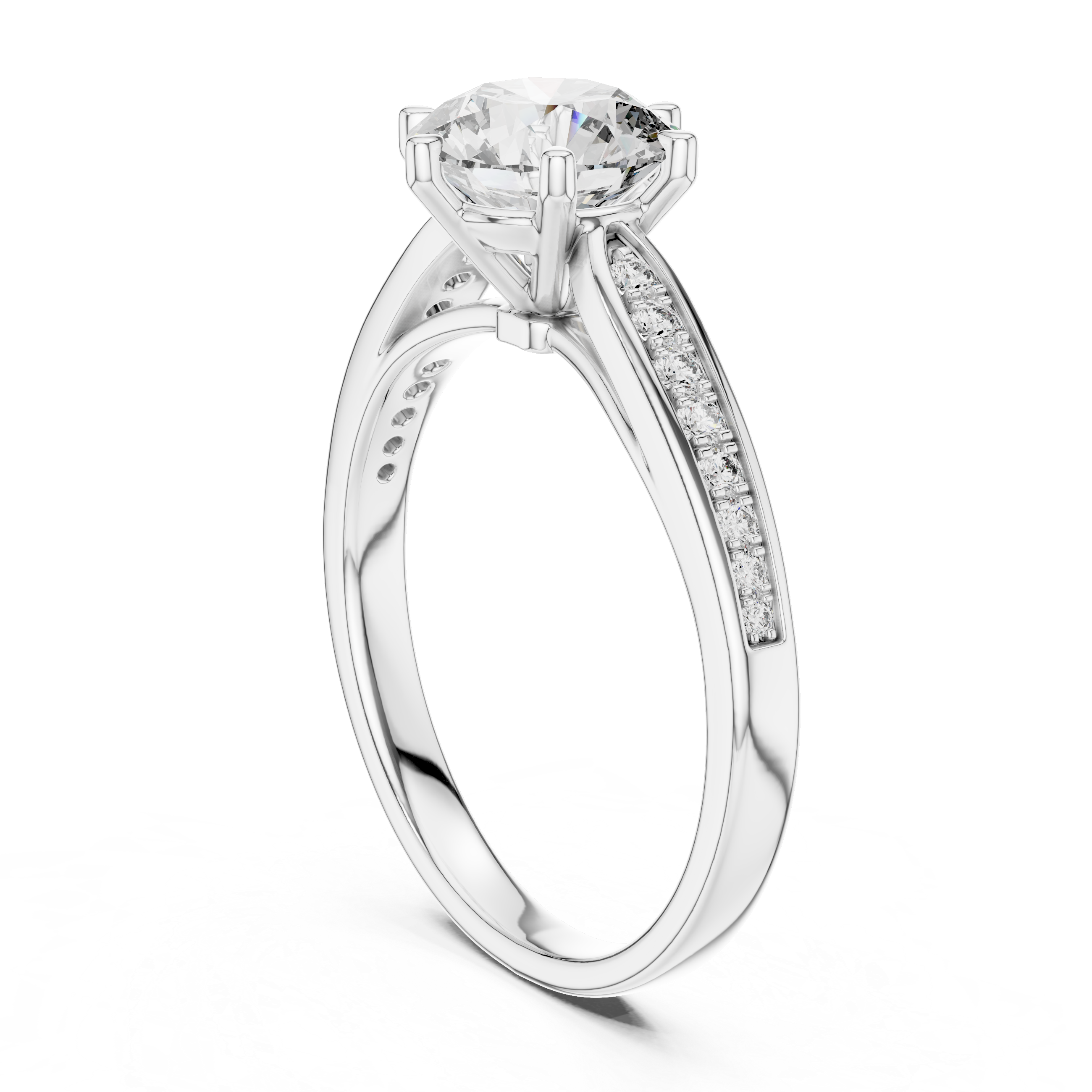 Round Solitaire Tapered Pave Engagement Ring