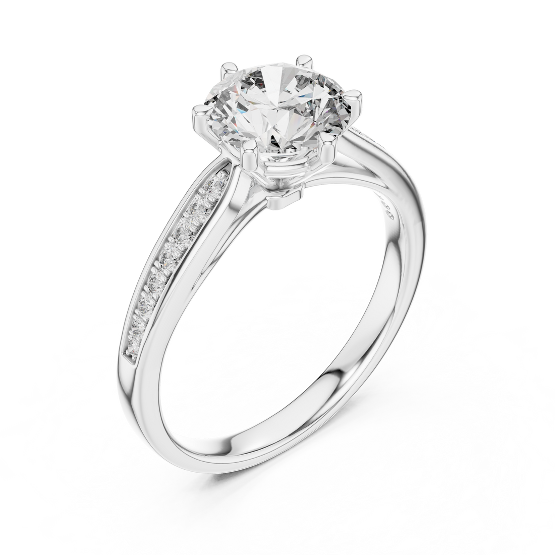 Round Solitaire Tapered Pave Engagement Ring