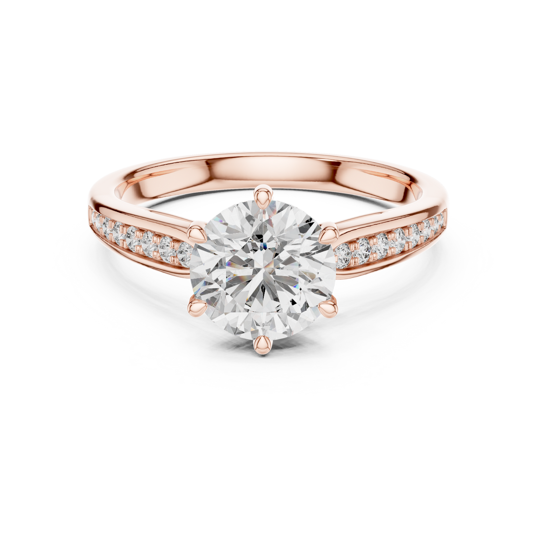 Round Solitaire Tapered Pave Engagement Ring